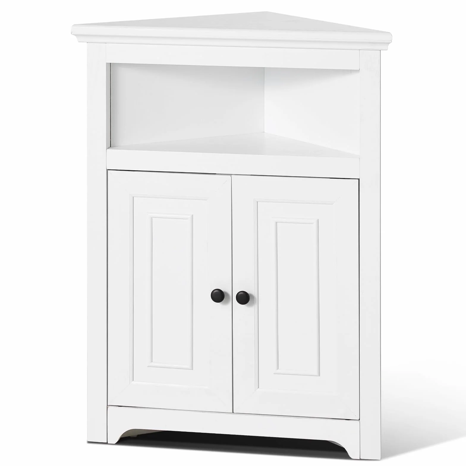 VEVOR Armario de Almacenamiento de Esquina de 645 x 325 x 845 mm, Armario de Almacenamiento Pequeño de 3 Niveles con 2 Puertas de Madera y Estantes Ajustables para Sala de Estar, Cocina, Baño, Blanco