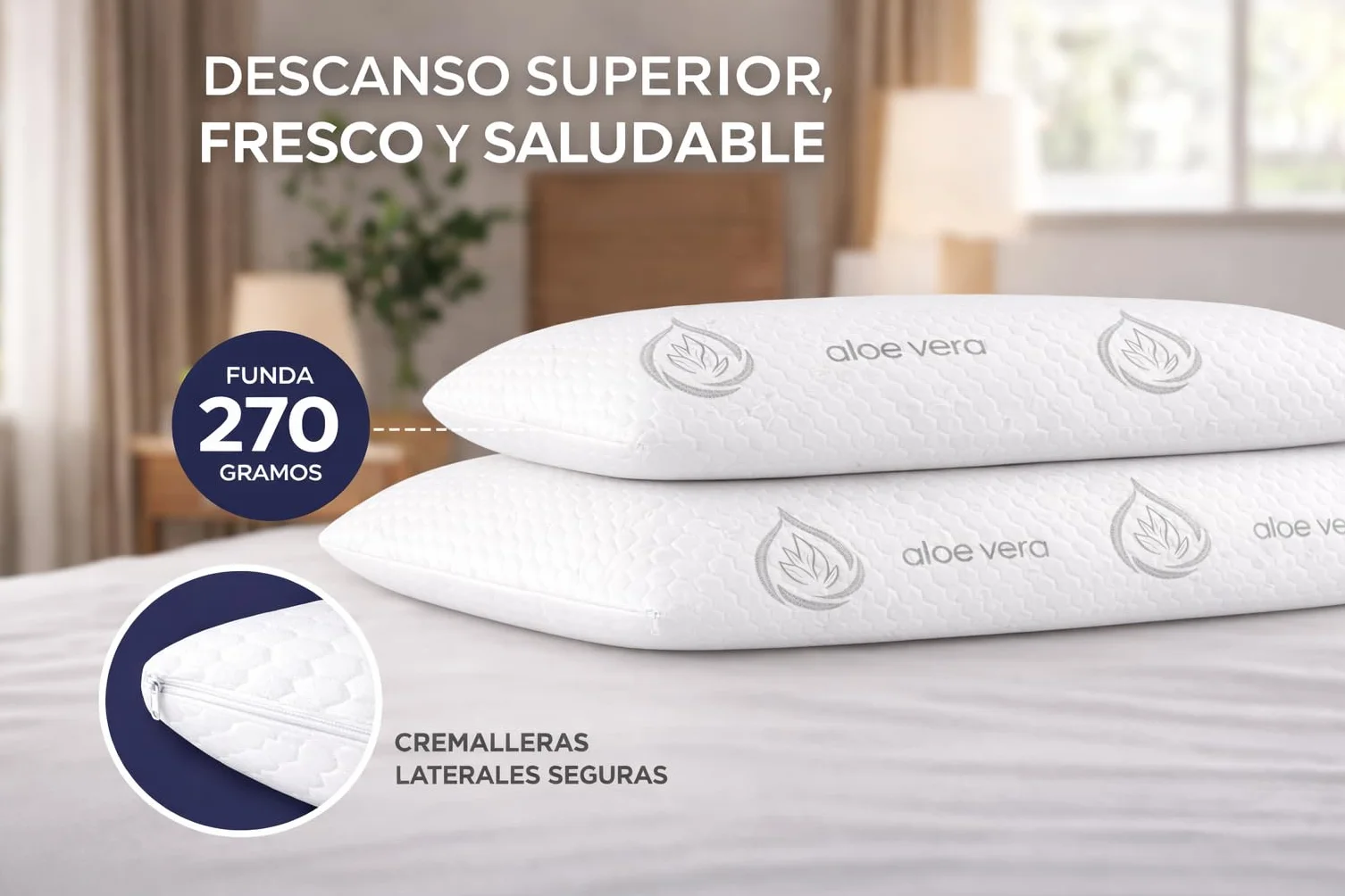 Dear Friend | 2 Almohadas Viscoelásticas 50x70 cm Memory Foam Adapatable Cuello y Termorreguladoras – Almohada Viscoelástica Aloe Vera Transpirable Doble Fundas desenfundables y núcleo viscoelástico