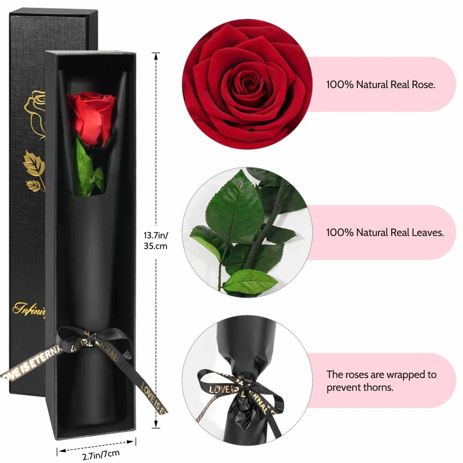 Yamonic Rosa Eterna Regalos para Mujer, Rosa Preservada con Tallo, Flores Preservadas Naturales Roja