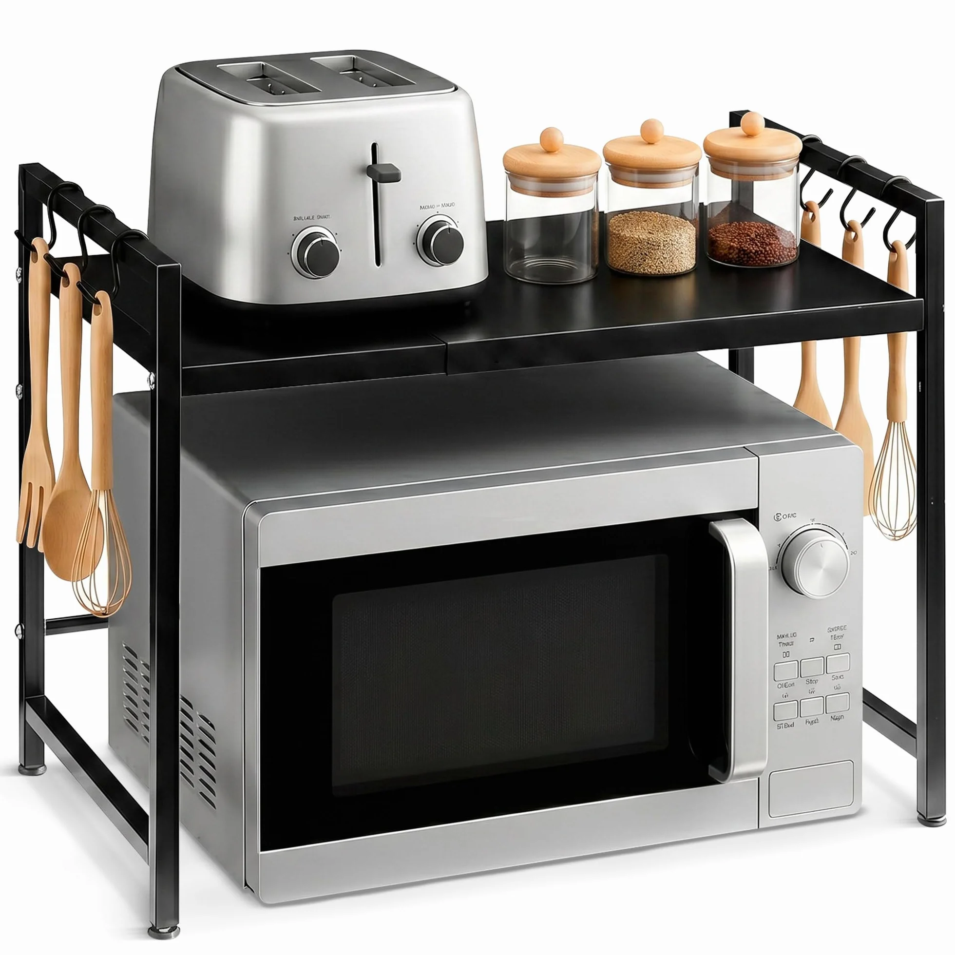 Soporte Microondas Ajustable Cocina Estante Extensible Encimera Mueble Organizador con Estantería Resistente