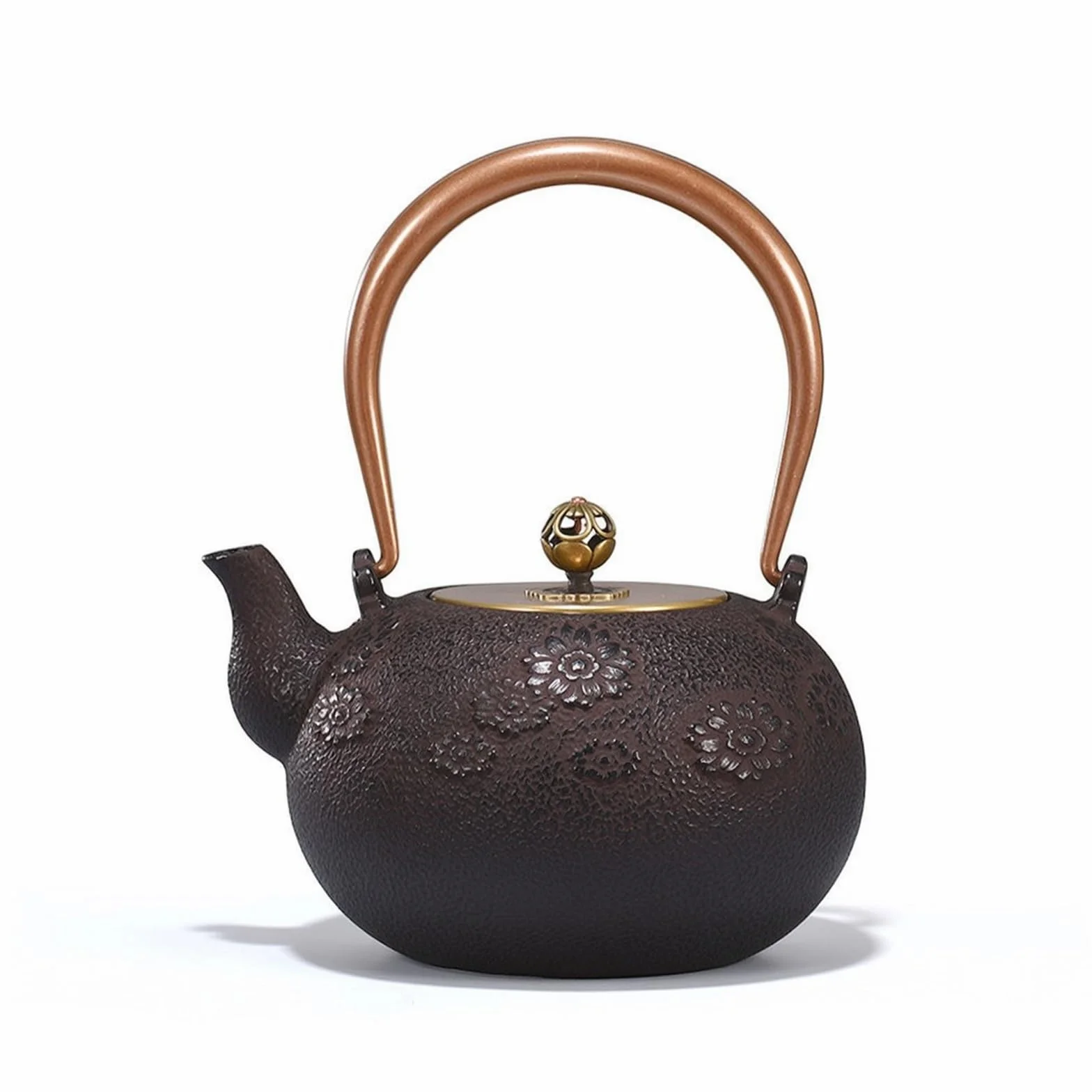 Harilla Tetera de Hierro Fundido Tetera Hervidor Jarra con Colador con Acabado en Relieve Estilo Rústico Mesa de Té y Mantiene Más Adecuada para Oficina, Maroon, Shanhuaranman