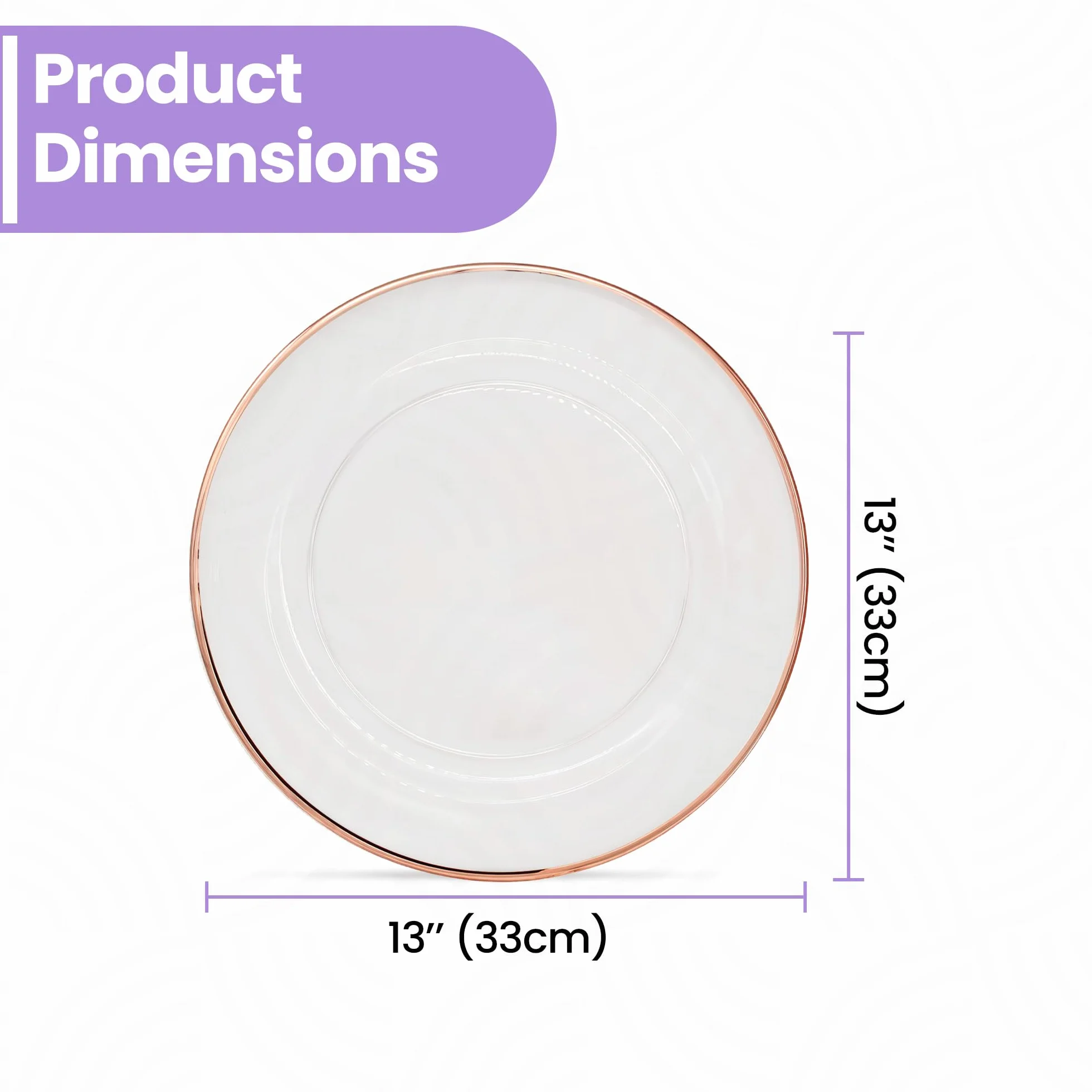 Plato de carga de cristal con borde de oro rosa de 33 cm, impresionante decoración de mesa de comedor para bodas, aniversarios, cumpleaños y eventos, elegante vajilla de fiesta para catering, comedor