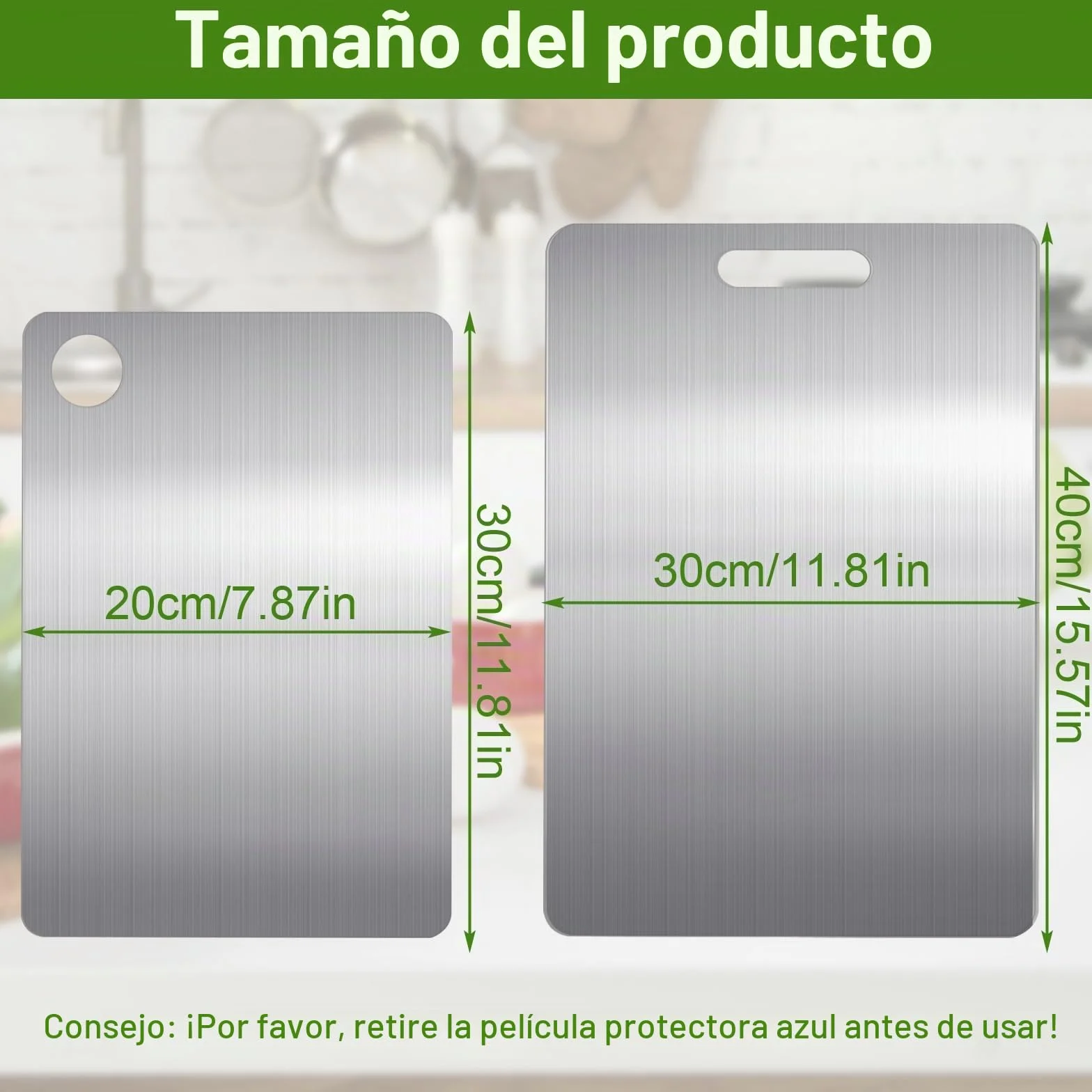 Tabla Cortar Acero Inoxidable 304 Doble Cara 40x30cm+30x20cm para Cocina
