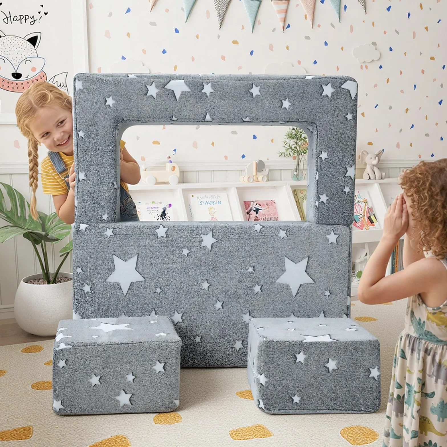 MeMoreCool Sillon Bebe, sofá con Estrellas Que Brillan en la Oscuridad, sofá Plegable para niños Infantil, Sillones Infantiles, Sofá Infantil Modular para Sala de Juegos