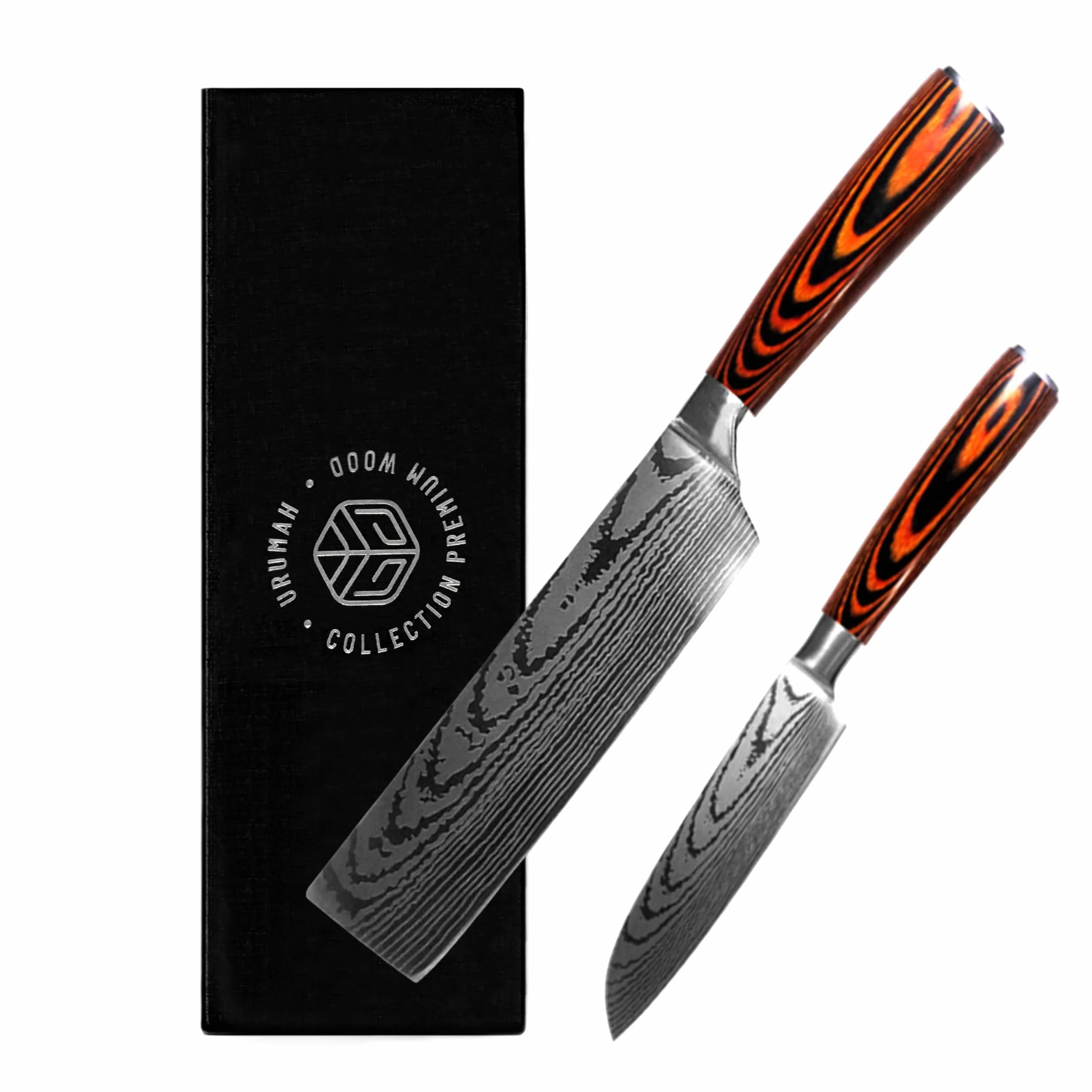 Cuchillos Cocina Juego de Cuchillos de Cocina Santoku y Nakiri Acero inoxidable con mango de madera Caja de regalo y estuche protector