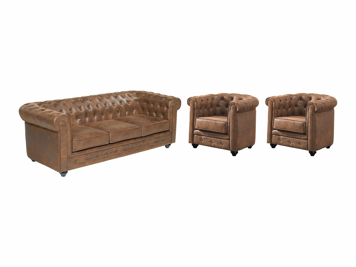 Vente-unique Sofá de 3 plazas y 2 sillones Chesterfield de Microfibra, Aspecto de Piel Envejecida