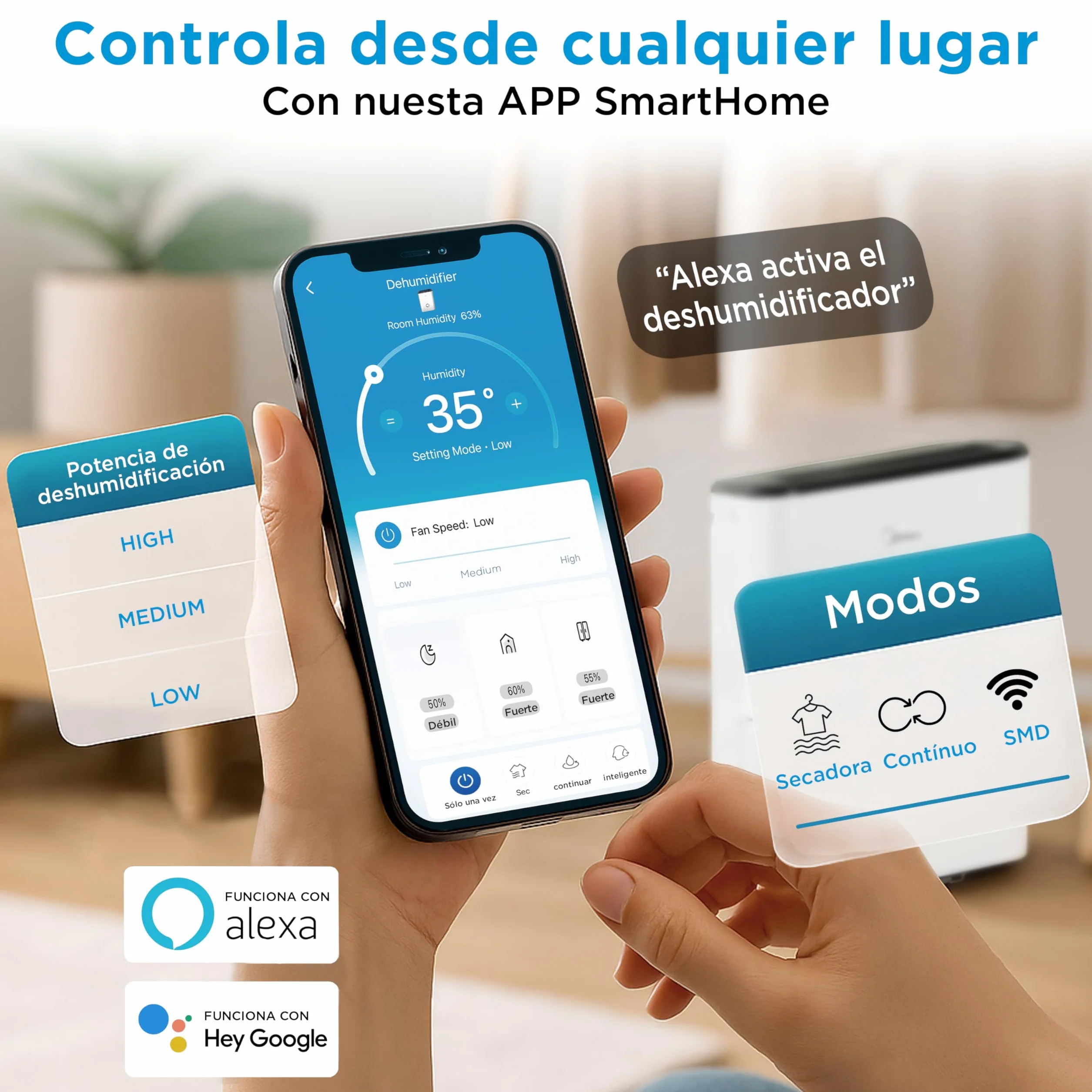 Midea Deshumidificador de Humedad 20L Silencioso | WiFi/App, Modo Secado de Ropa y Auto Antihumedad, Purificador Eléctrico Antibacterias, moho y Condensación | Ideal en habitaciones hasta 50m2/150m3
