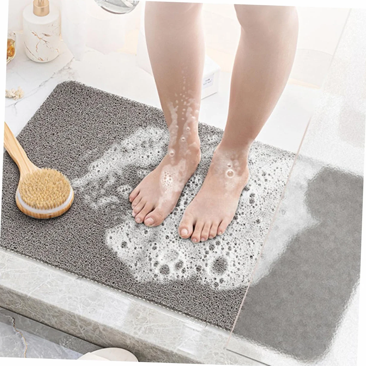 Cabilock Alfombra de Baño Antideslizante Alfombra de Suelo de PVC Tacto Suave Lavable en Máquina para Baño Cocina y Entrada