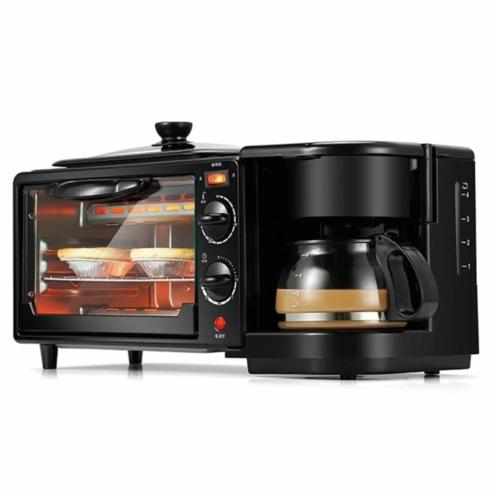 Gralara Máquina de Desayuno 3 en 1 Tostadoras Horno Horno con Temporizador Incluye Cafetera Estaciones de Desayuno Eléctricas Huevo