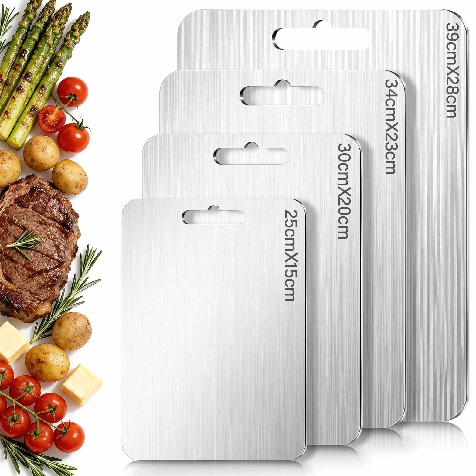 Tabla de Cortar de Titanio 316, Doble Cara, Grado Alimenticio, Apta para Lavavajillas, 4 Piezas