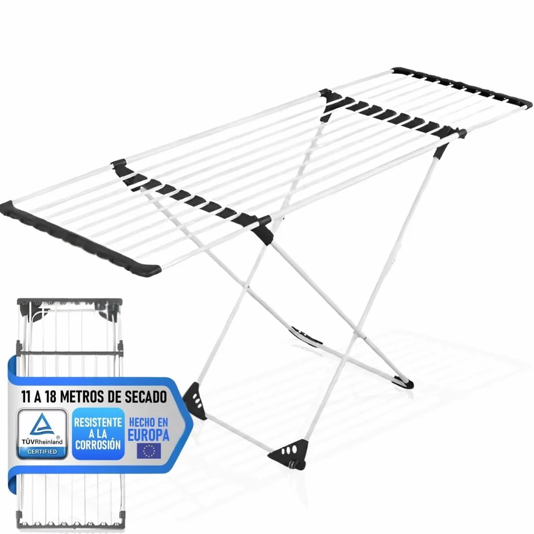 Tendedero Extensible y Plegable de Aluminio Resistente a la corrosión– Tenderete de Ropa Portátil con Capacidad de hasta 18 metros de Secado – Compacto y Resistente – Ideal Interior y Exterior