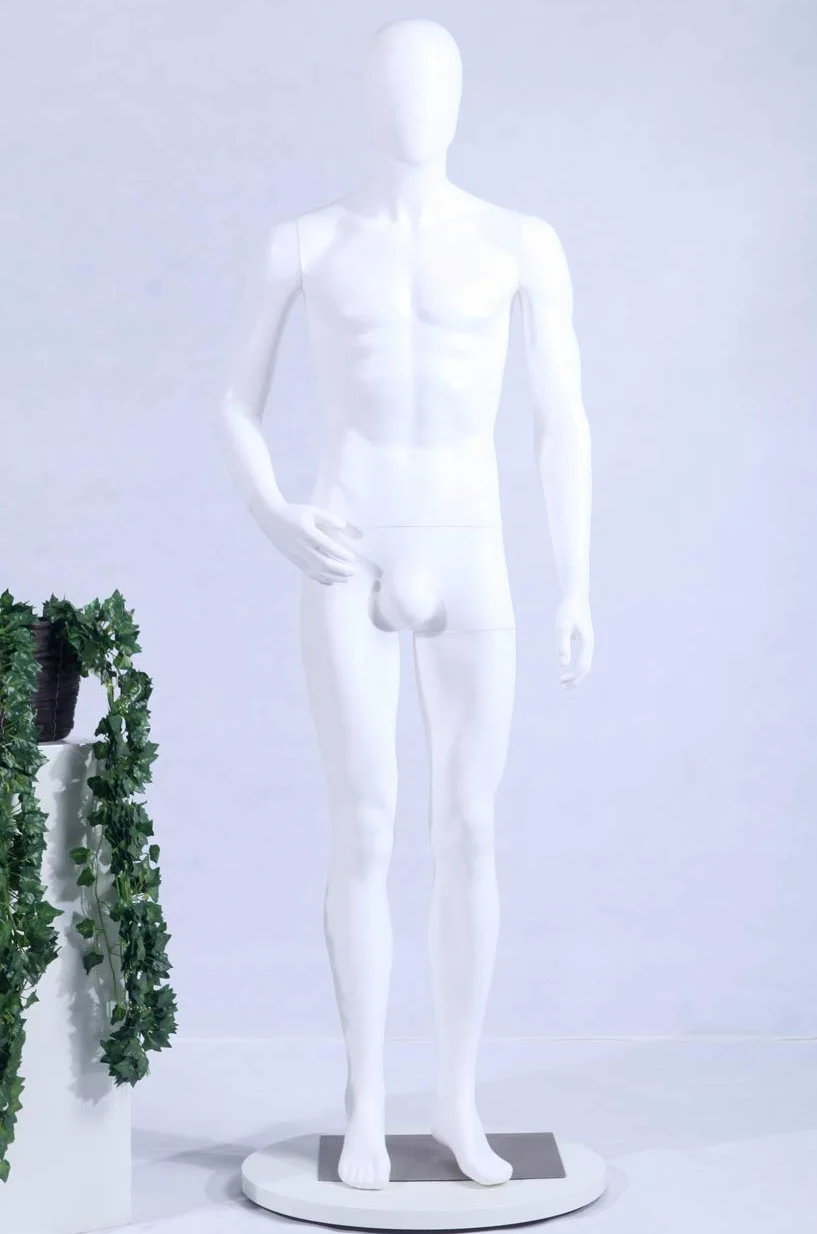 Maniquí Masculino Abstracto 185cm, Plástico PE, Blanco Mate, Hombre, Moda y Exhibición de Ropa