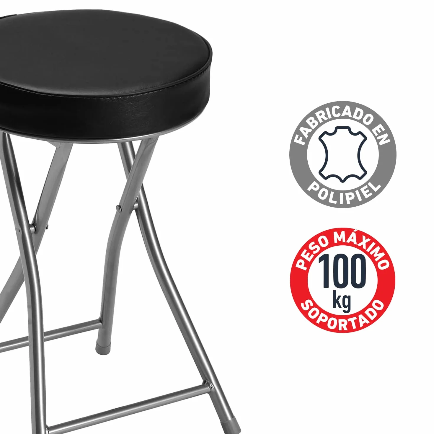 TIENDA EURASIA - Taburete Plegable, Taburete con Asiento Acolchado, Taburete Plegable Cocina, Dormitorio, Baño, Tocador, Taburete Plegable de Facil Almacenaje ø30 x 50 cm / 30 x 7 x 70 cm (Black)