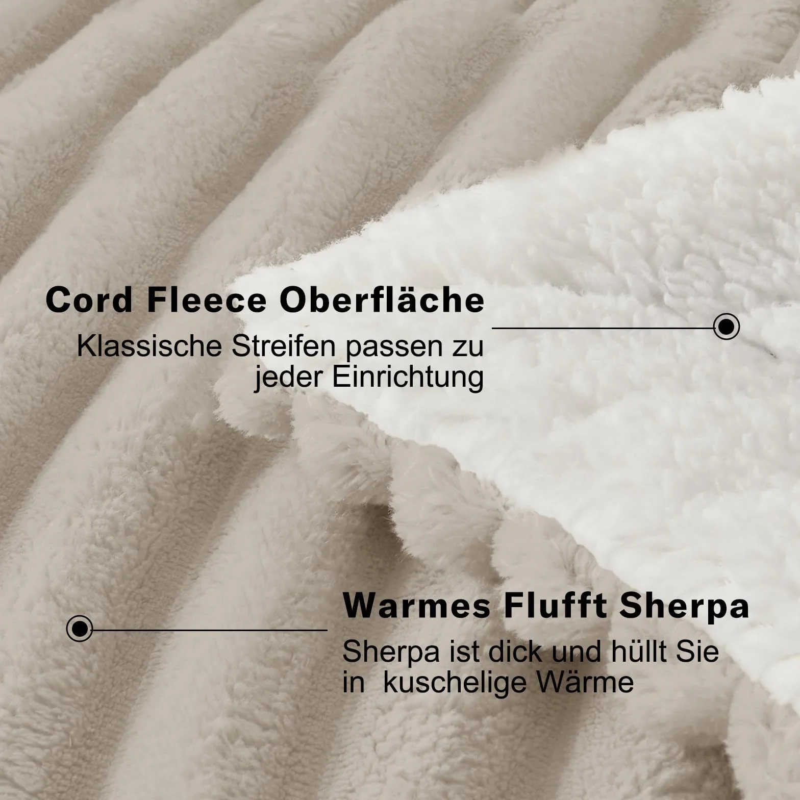 Vielit Sherpa - Manta gruesa y mullida (220 x 240 cm, tamaño XXL, manta de pana extrasuave, manta para sofá o para el salón y el sofá), color beige