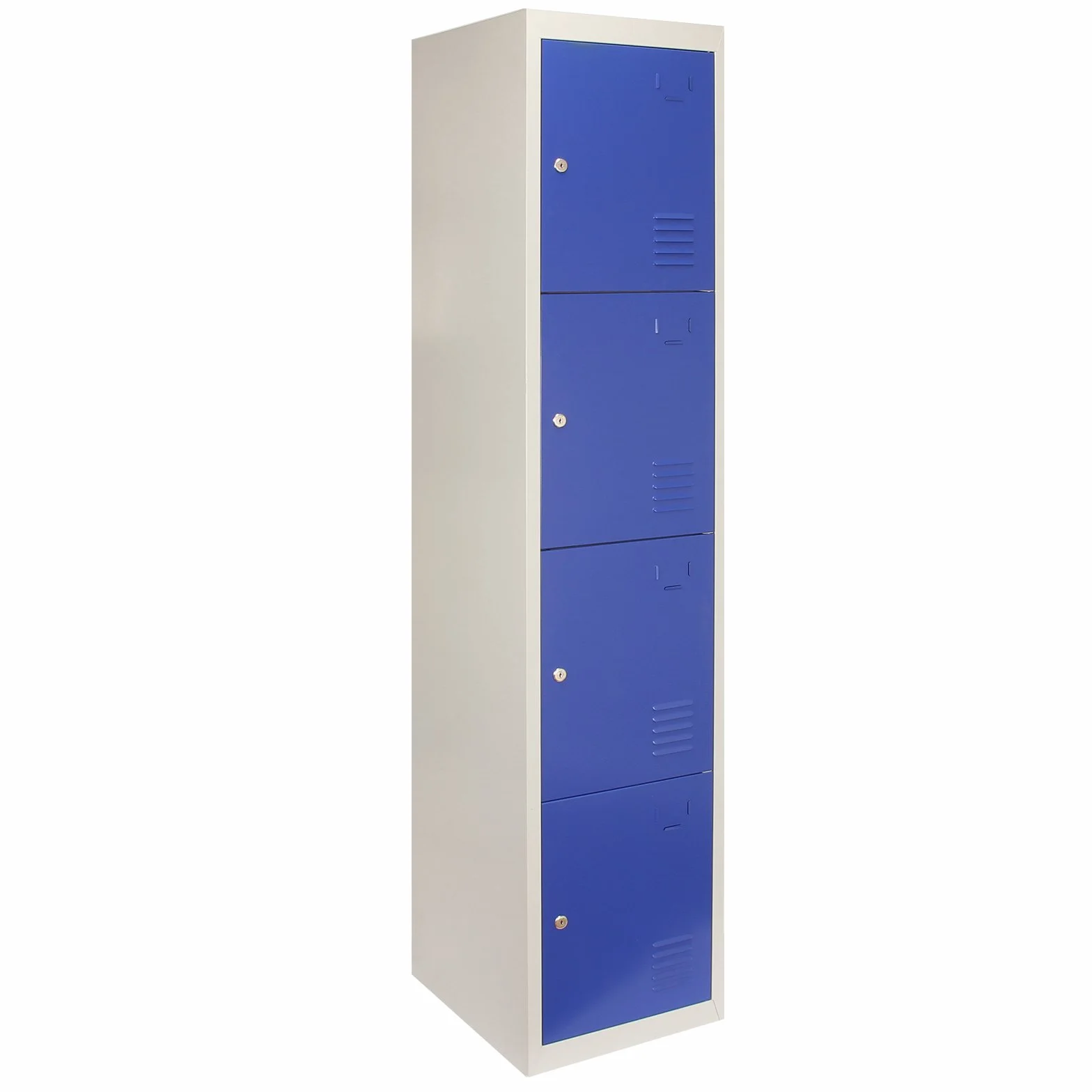 Taquilla Metálica para Montar con 4 Puertas Azules 45x38x180cm con Estantes llaves Imanes Portatarjetas Nombre Número Armario Casillero Metalico Blue Metal Locker Escuela Gimnasio Vestuario y Oficina
