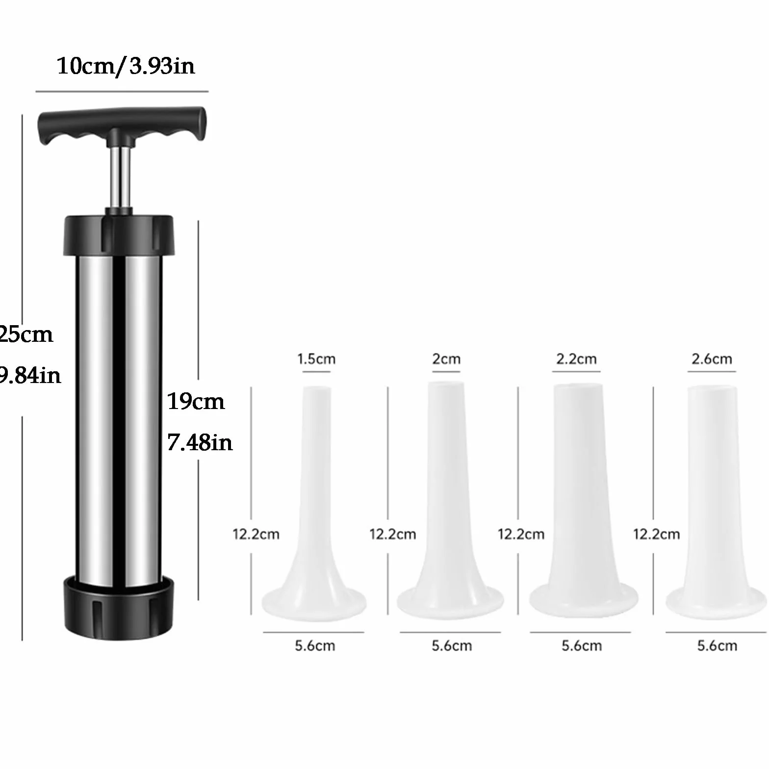 Embutidos Manual de Acero Inoxidable Herramienta para Rellenar Salchichas con 4 Boquillas