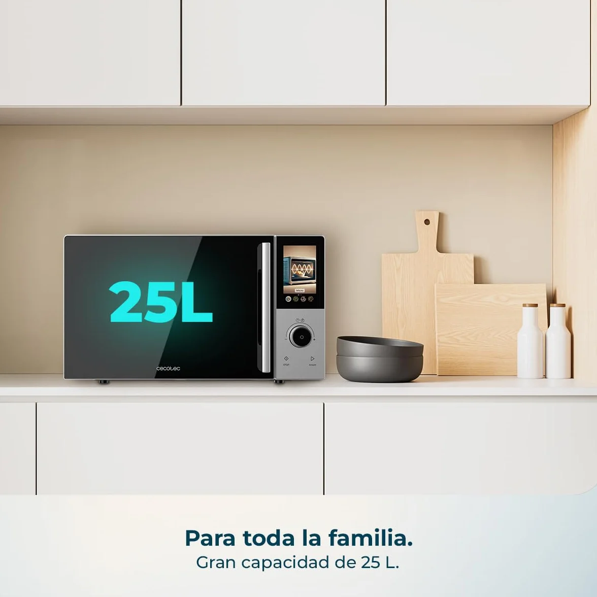 Cecotec Microondas Digital Táctil con Grill 25L Convection 2500 Touch 900W Grill 1200W Convección 2200W 8 Programas