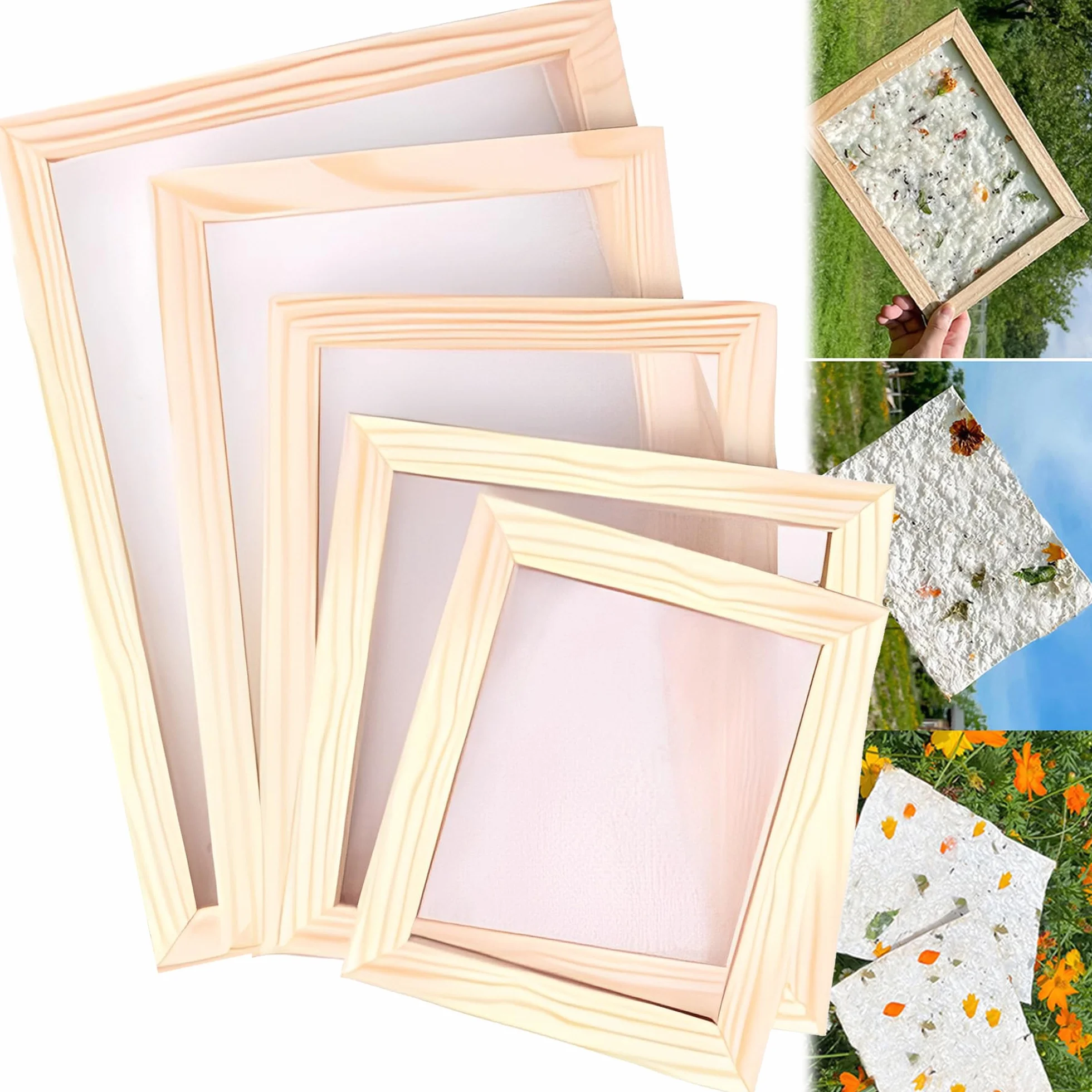Marco de Molde de Madera para Fabricación de Papel, Pantalla para Manualidades de Bricolaje - 5 Piezas