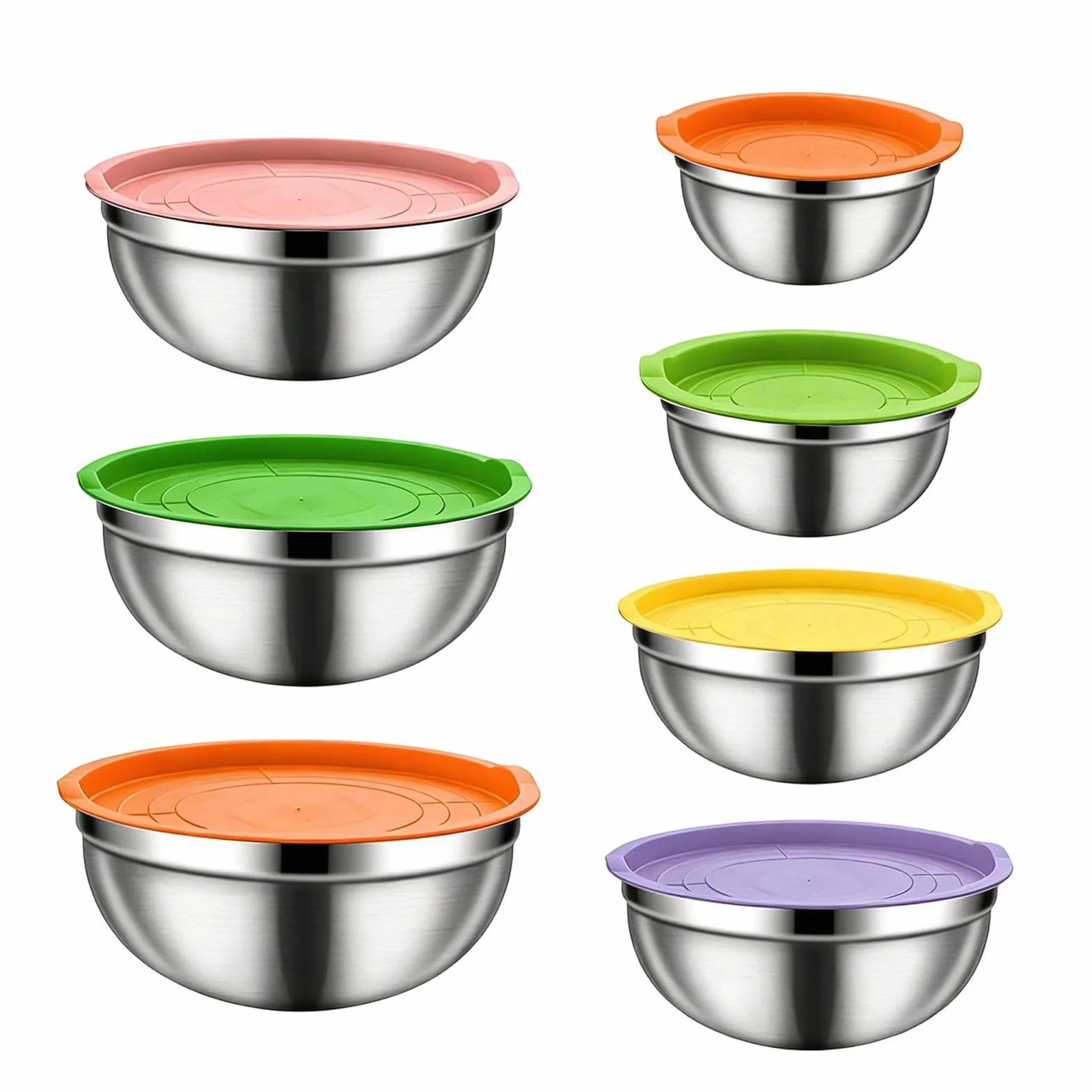 Ensaladera genérica con tapa | Acero inoxidable, encajables y antideslizantes, cuencos de preparación para ensaladas, para salsas, bocadillos, huevos, condimentos, verduras, pastas, frutas