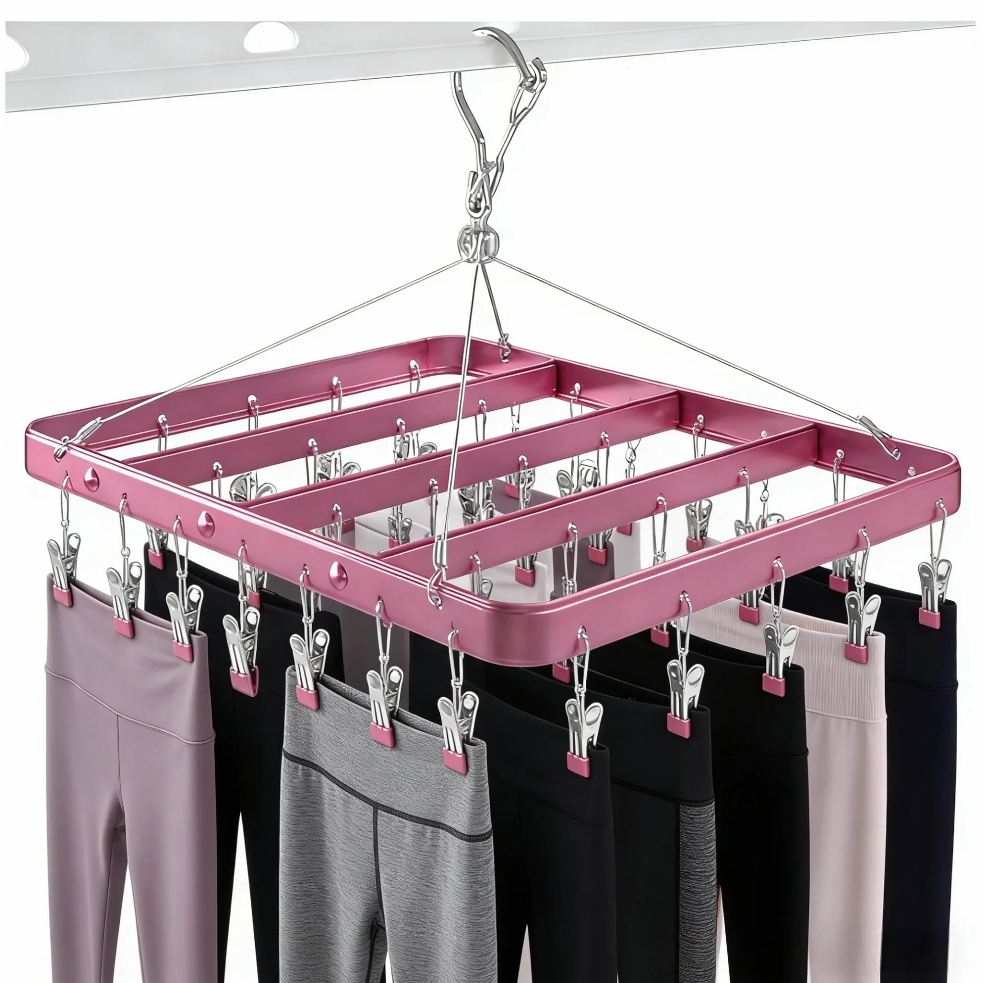 Perchero para pantalones con 36 clips, estante de secado plegable a prueba de viento, colgador de ropa metálico para jeans