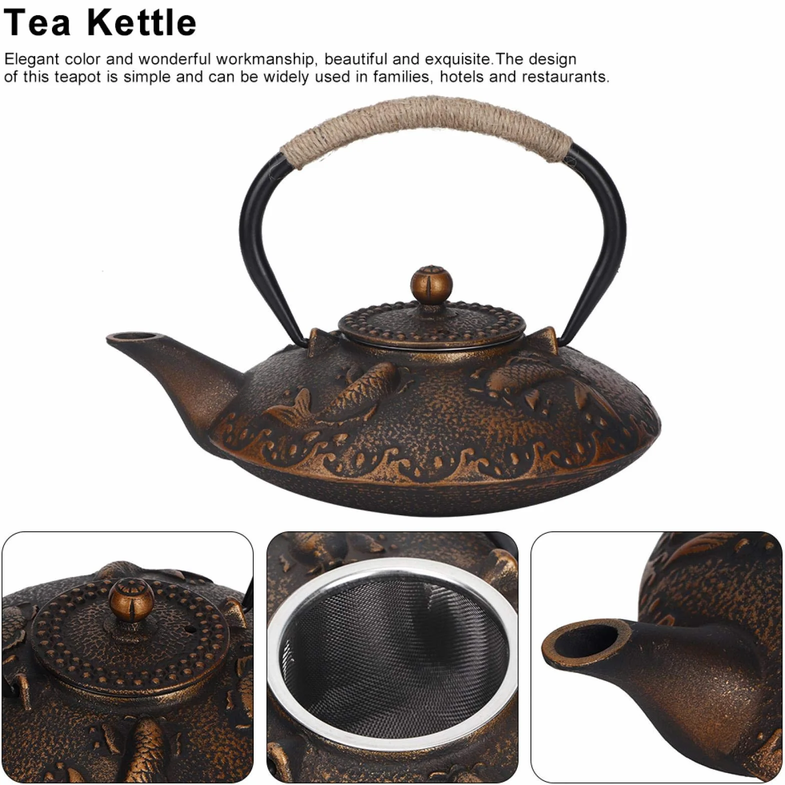 Tetera De Hierro Fundido, Tetera De Hierro Fundido De Peces Koi De Estilo Japonés Con Infusores Para Té Suelto Tetera De Metal Con Tapa 900 Ml