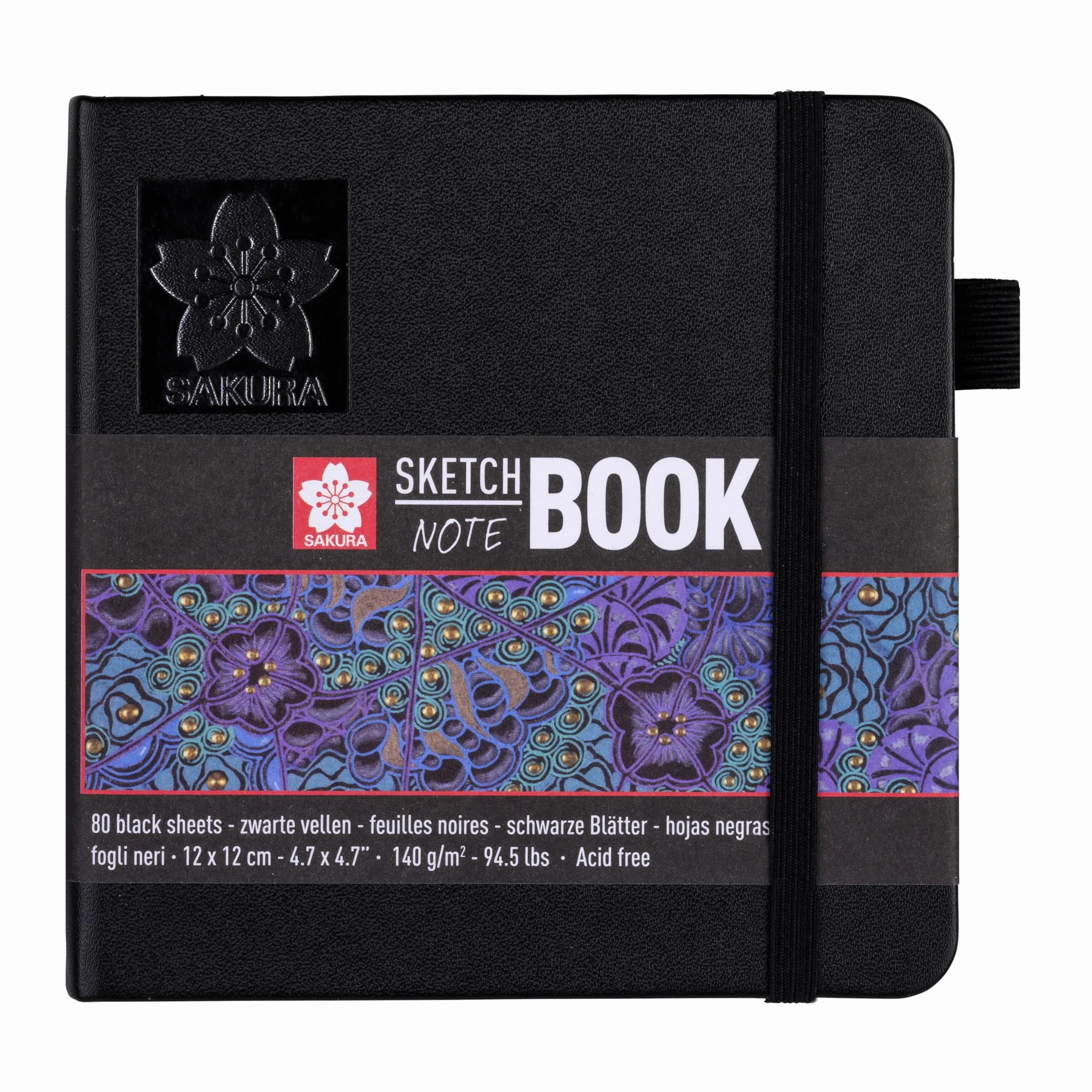 SAKURA Cuaderno de Bocetos Negro 12x12 cm 140 g 80 páginas Tapa Dura
