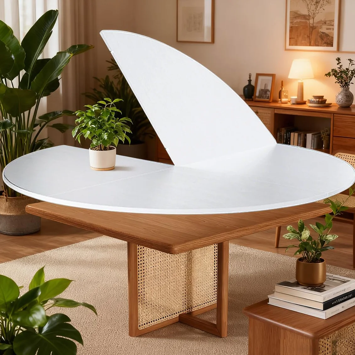 Piano de Mesa Redondo Plegable, Redondo Tablero de Mesa 4-Plegable Sin Patas, Madera Least 20cm Extensor Tablero de Mesa para Picnic/Asientos adicionales para Invitados (Whtie, D:181cm)