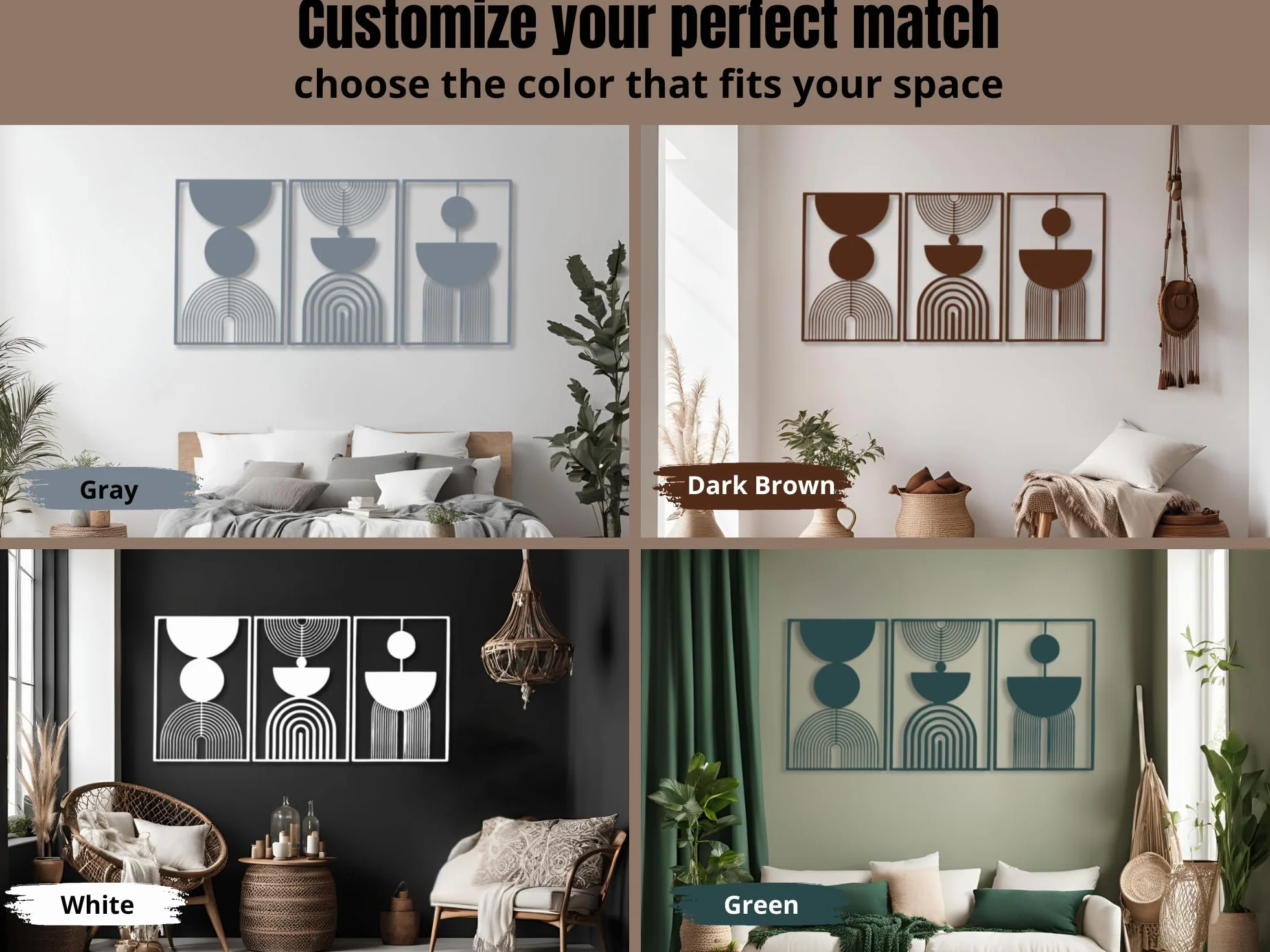 VAILLA - Juego de 3 decoraciones de pared bohemias de madera, decoración de pared geométrica, gran decoración de pared para dormitorio, sala de estar (Boho 15)