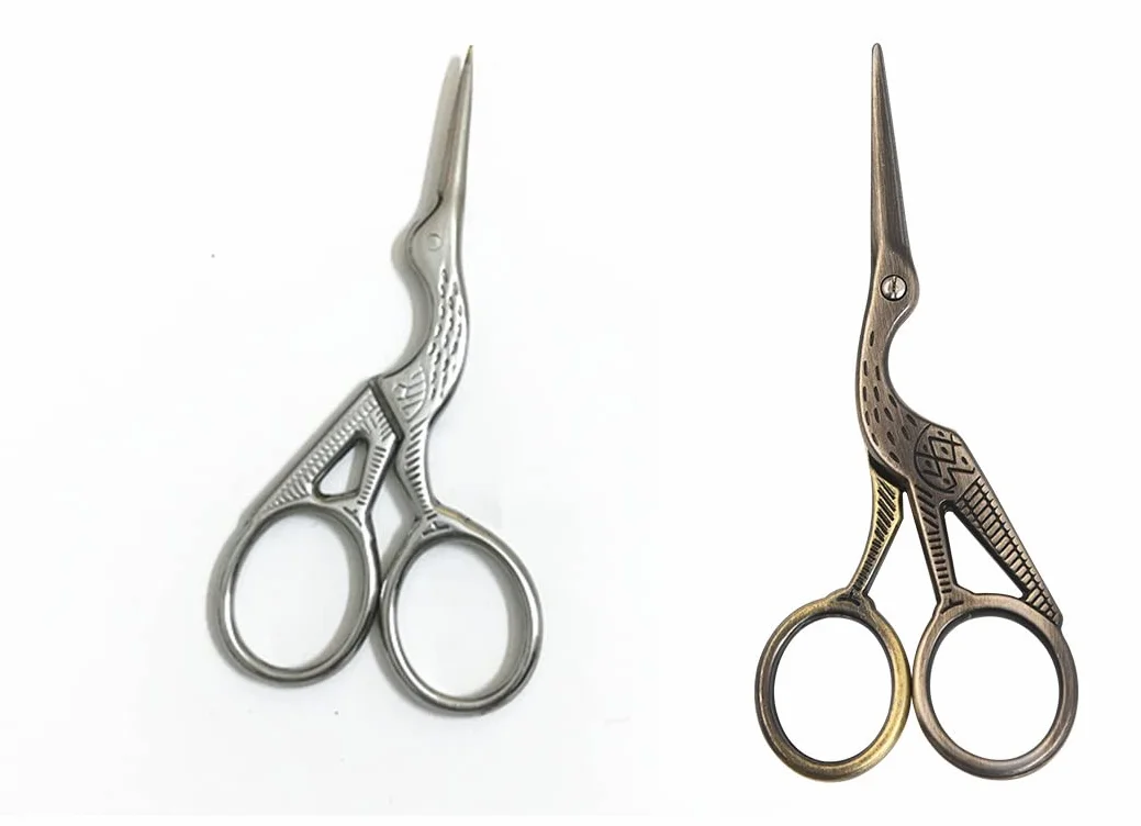 2 piezas de plata y latón Color 9,3 x 4 cm Acero inoxidable punta afilada cigüeña tijeras para costura punto de cruz
