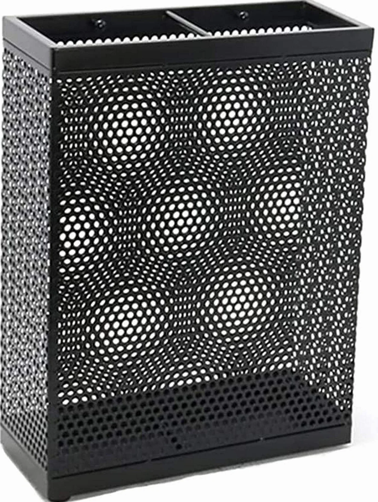 Paragüero con Soporte de Metal Hueco Negro, pequeña Cesta de Almacenamiento con Ganchos para Ahorrar Espacio en el Pasillo de Entrada, 30 x 13 x 40 cm