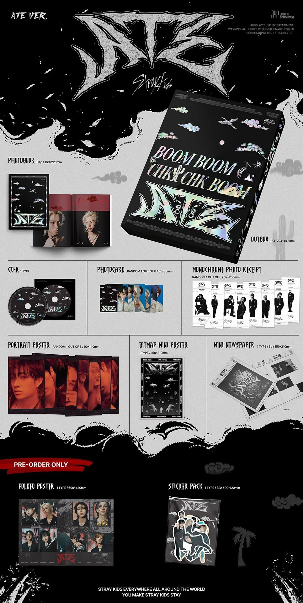 STRAY KIDS ATE LIMITED ATE Ver 9th Mini Album CD-R Photobook Poster Sticker Pack