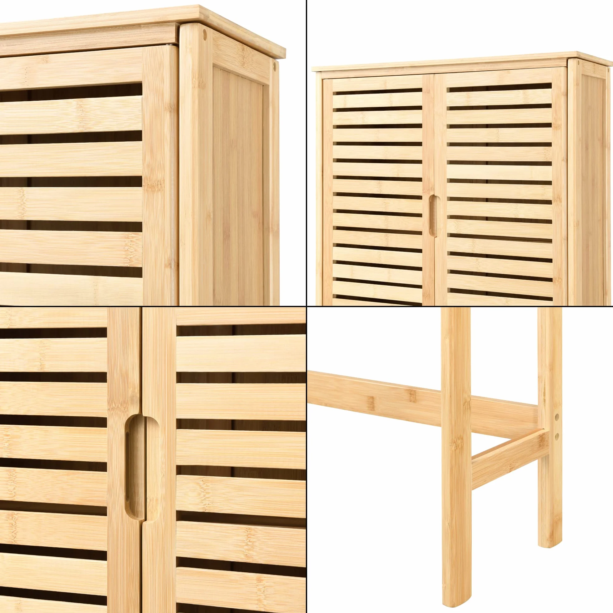 [en.casa] Mueble de Baño sobre el Inodoro con Amplio Espacio de Almacenaje Armario Alto con 2 Puertas y Compartimiento Abierto Bambú 170 x 66 x 23 cm Natural