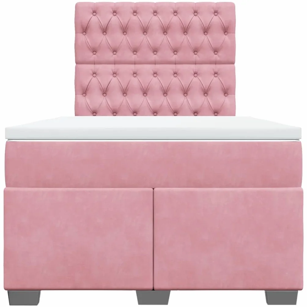 Cama con somier rosa de terciopelo 120 x 200 cm con LED USB, cabecero regulable en altura regulable, colchón de resistencia media para jóvenes, dormitorios, habitaciones de invitados