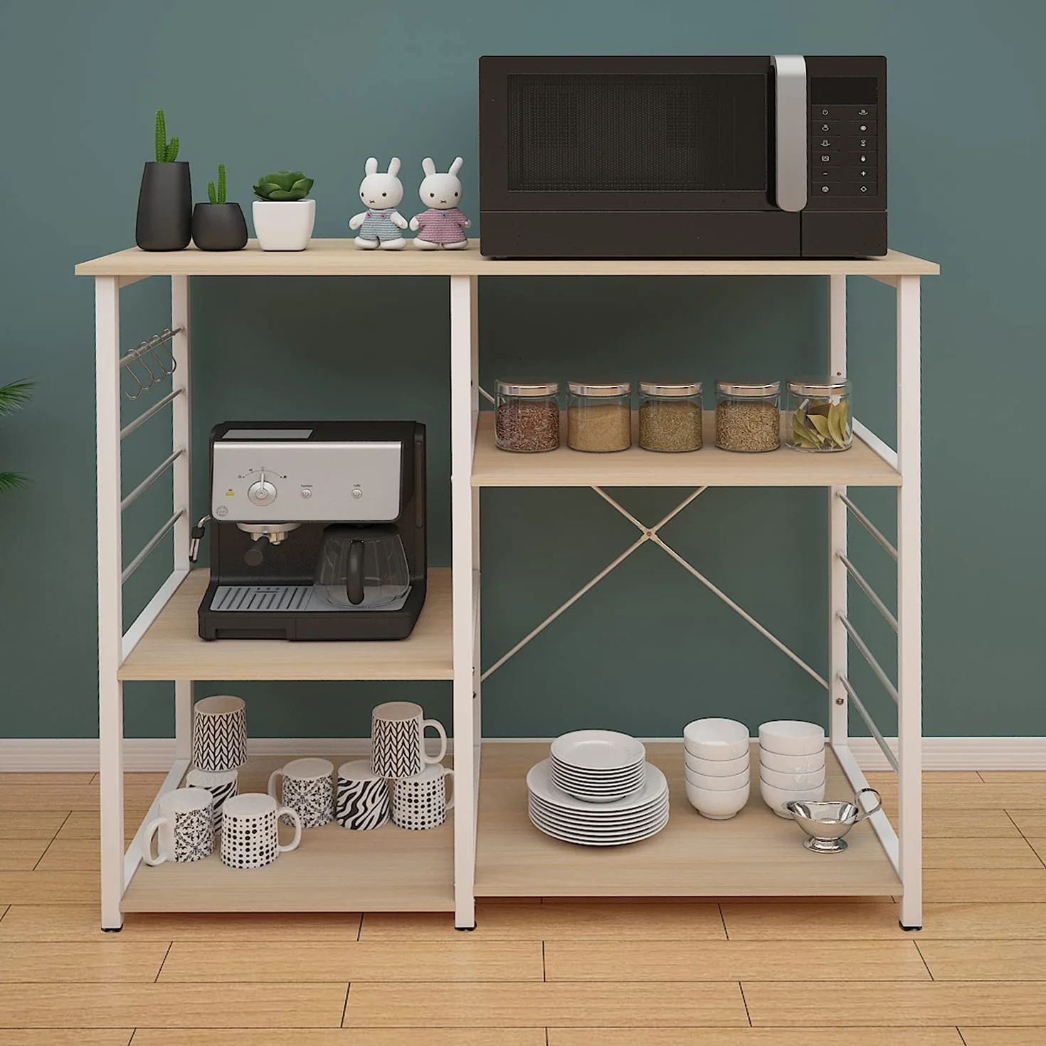 DlandHome Soporte para Carrito de microondas, Almacenamiento Cocina de 3 Niveles + 3 Niveles para Estante de panadería y Especias, Estante Organizador de estación, básico y de Arce