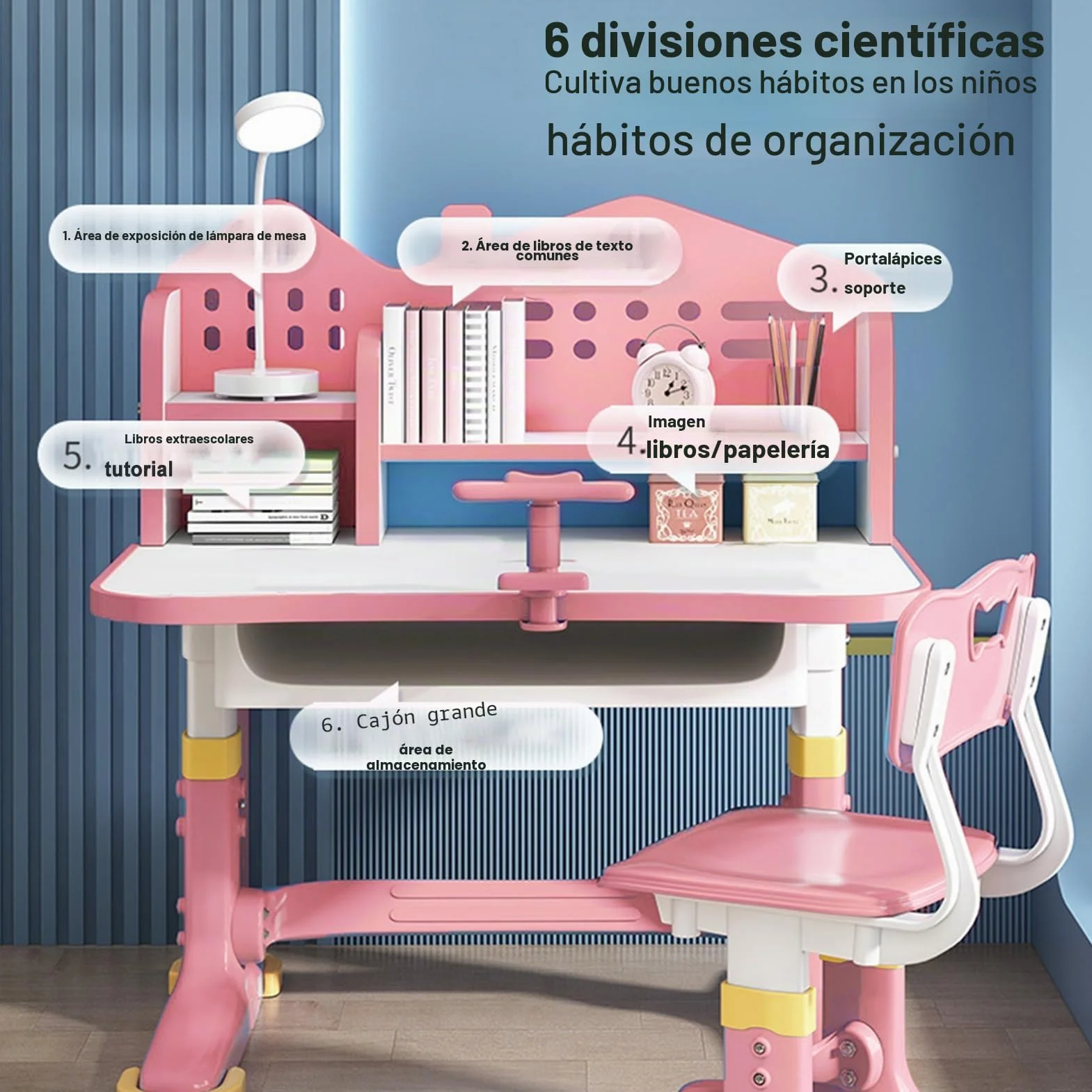 Juego de Sillas y Escritorio Infantil Altura Regulable con Cajón