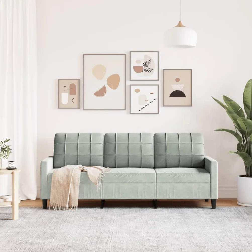 Sofá de 3 plazas Terciopelo Gris Claro 180 cm, sofá de Terciopelo,sofá para 3 Personas