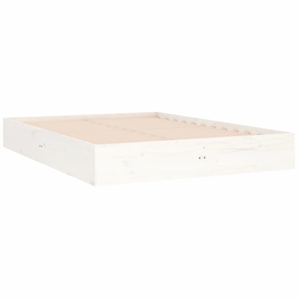 vidaXL Estructura de Cama Doble Somier Dormitorio Base Habitación Muebles Mobiliario Hogar Cuarto Descanso Madera Maciza Blanco 135x190 cm