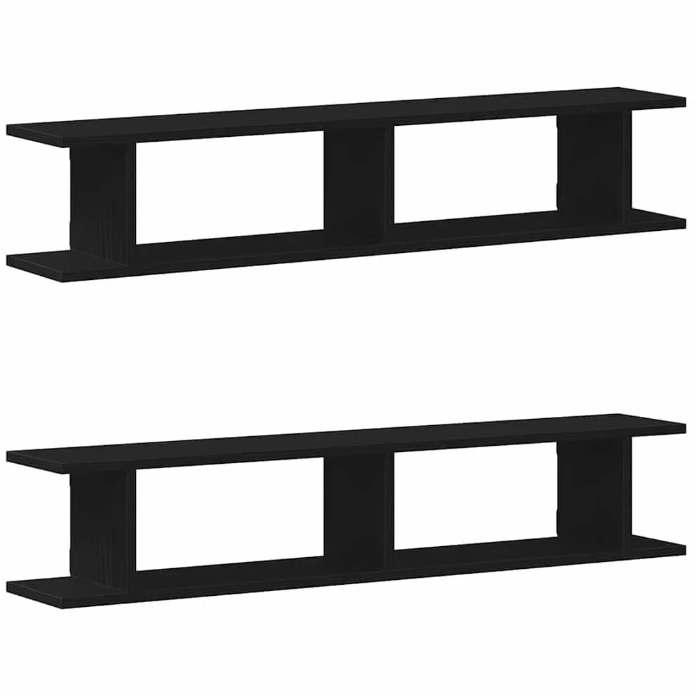 Homgoday Estante Pared 2uds Madera ingeniería Roble Negro 105x18x20cm Estantería de Pared Colgante Flotante Almacenamiento Espacio Decoración Artículos Diarios en Familia