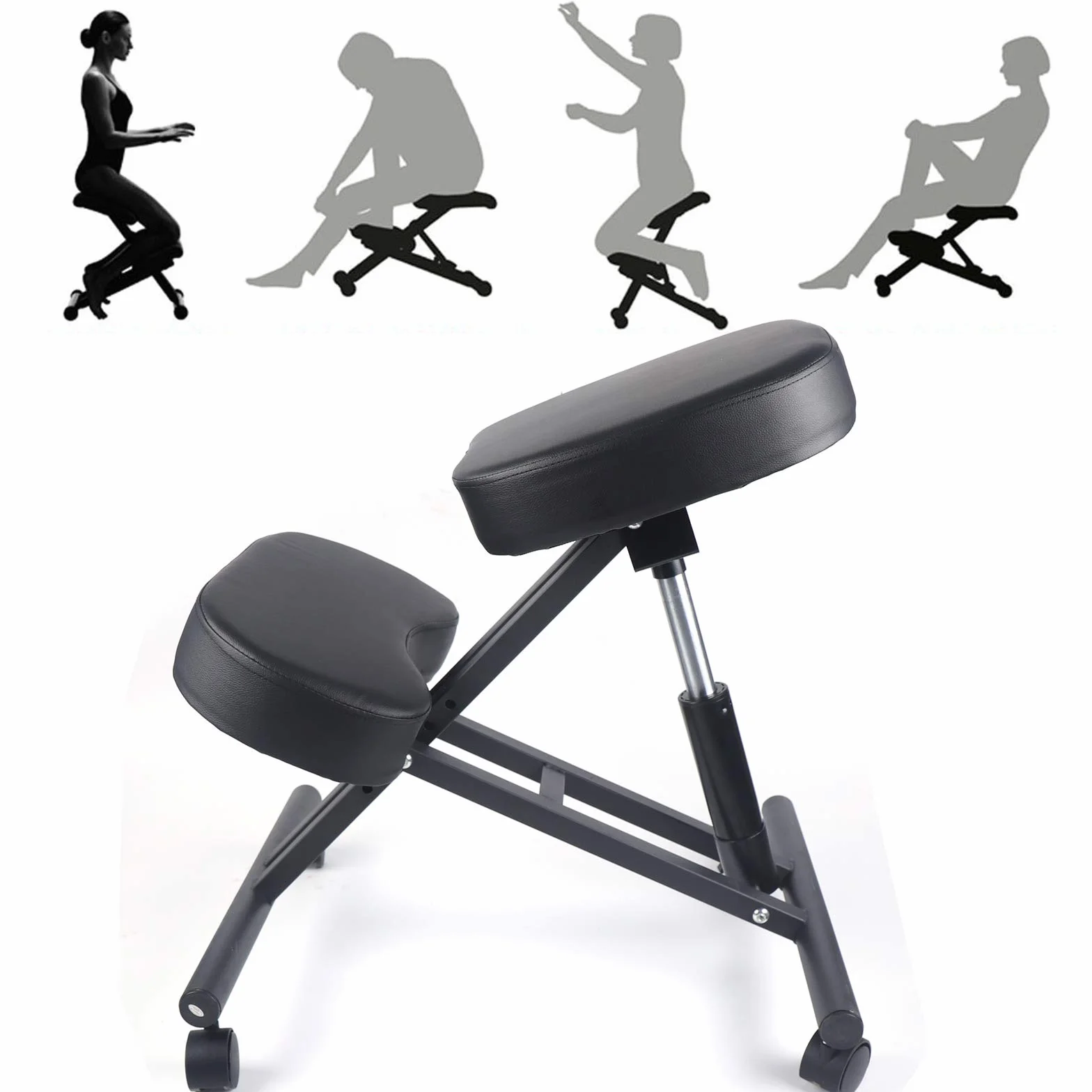 Silla de ordenador ortopédica ergonómica para la rodilla, silla de oficina, silla de oficina, corrección de postura, corrección de postura, corrección de postura ajustable, color negro