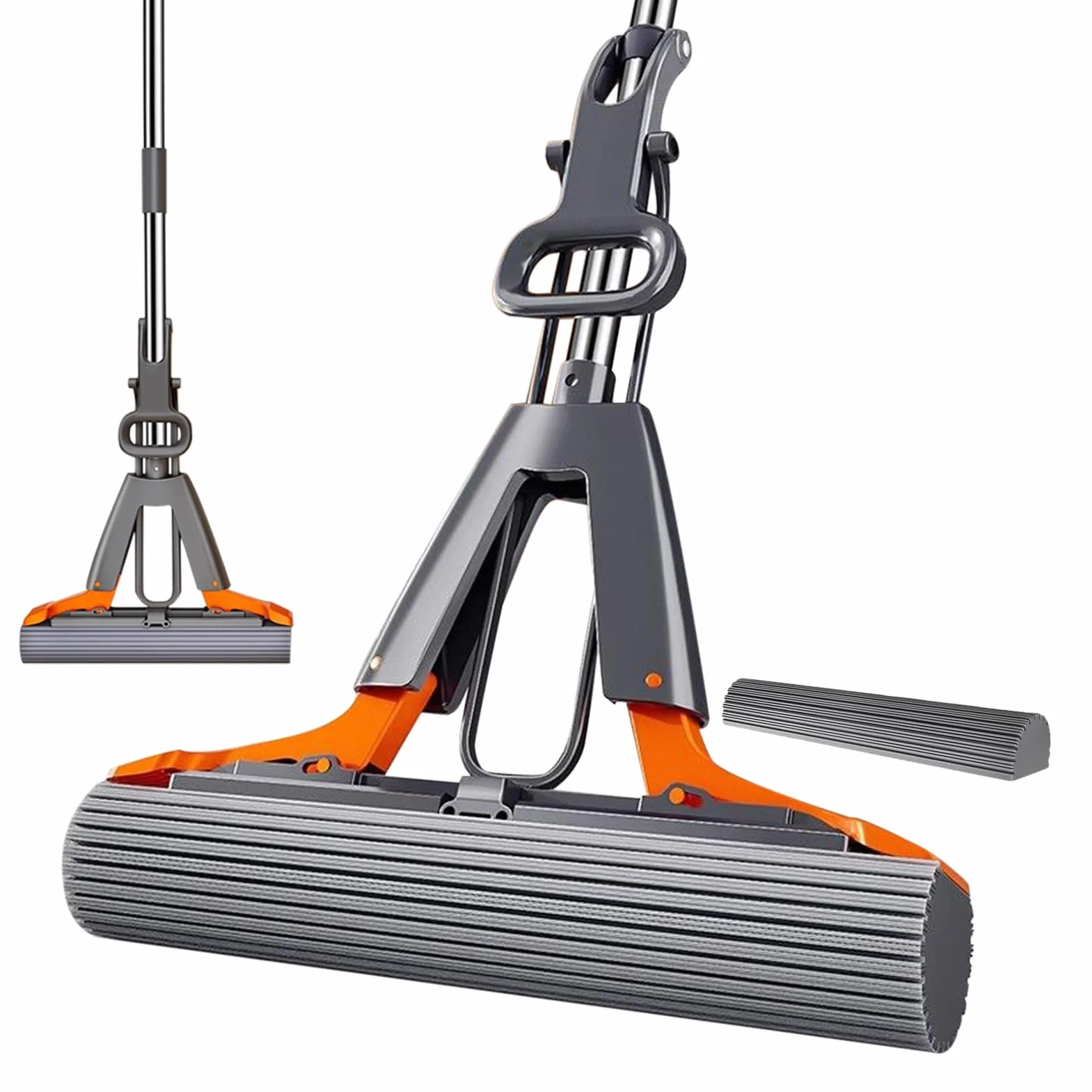 Fregona de esponja, autocentrifugadora con cabezal reemplazable | para suelo duro, cocina, cuarto de baño, sala de estar, garaje, dormitorio y comercial
