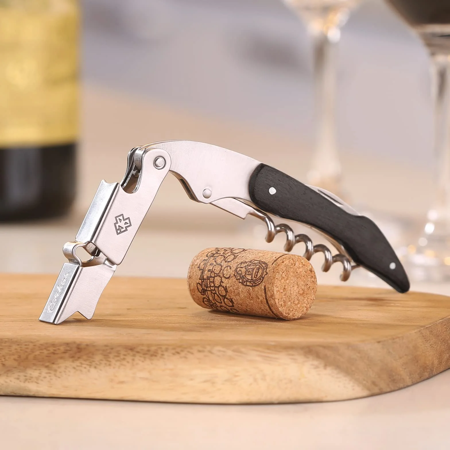 CORKAS Sacacorchos de Camarero Profesional de Acero Inoxidable con Abrebotellas