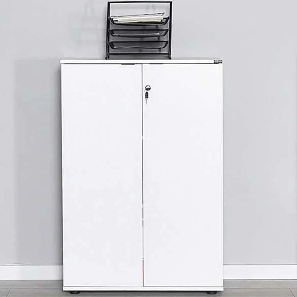 BAKAJI Armario archivador de Documentos de 2 Puertas, Mueble de Oficina, módulo de estantería, 3 estantes, para casa, Estudio, Porta Documentos con Llave y Cierre de Cerradura (Blanco)
