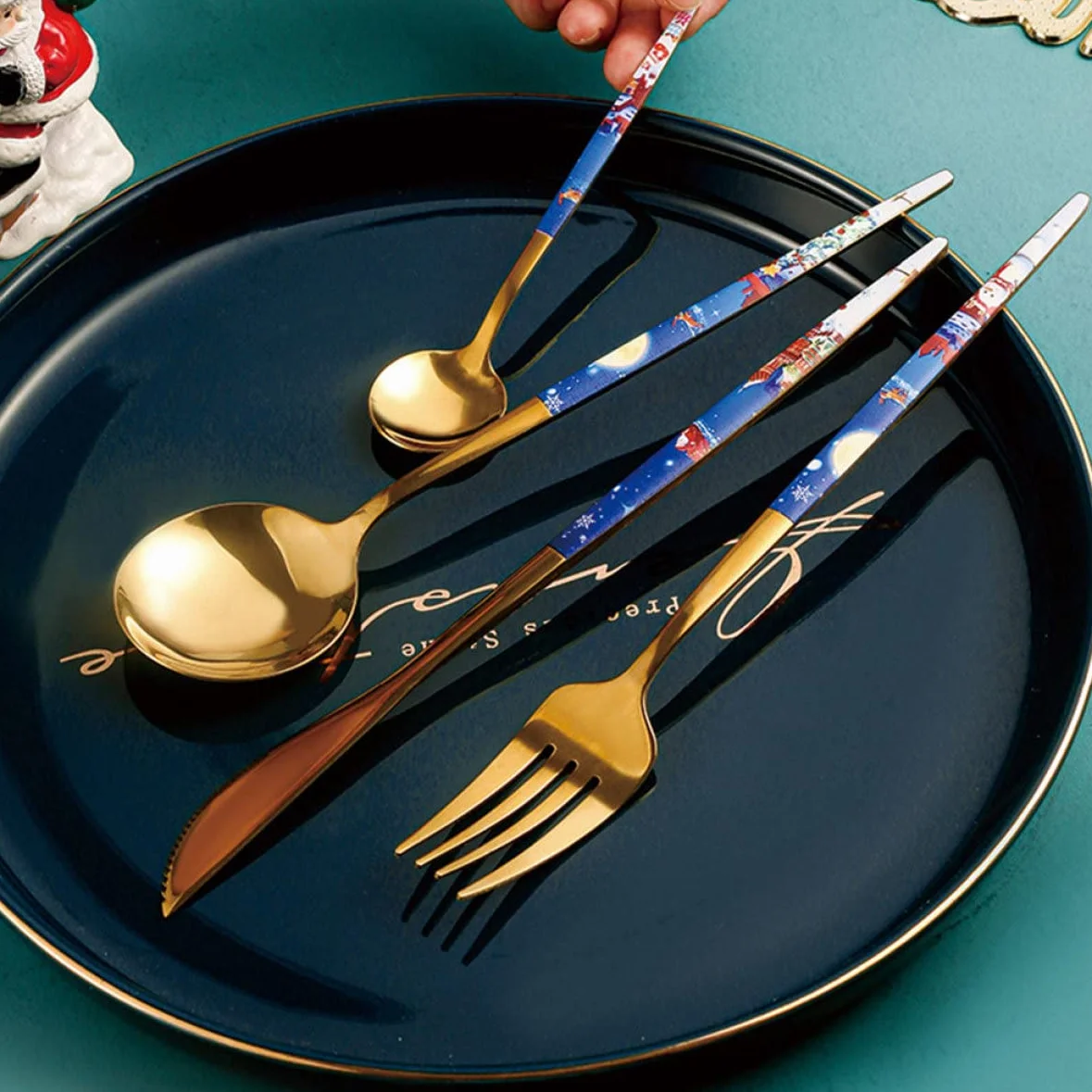 4 Juegos Cuchara Navideña De Acero Inoxidable Cuchillo De Mesa Cuchillo De Cena Cuchara De Te Tenedor De Aperitivo Cuchara De Café Cuchara De Salsa Artículos Para El Hogar PRETYZOOM