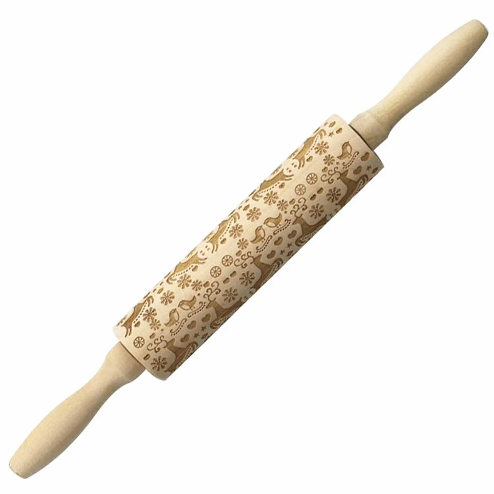 Rodillos en relieve, Rodillos de amasar de madera for Navidad, herramienta de cocina