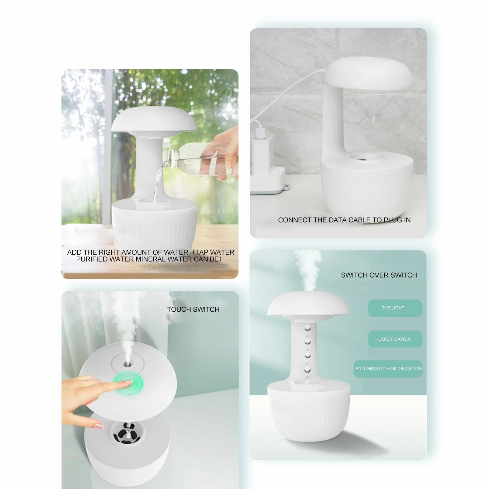 Humidificador de Niebla Fría, Humidificadores Inteligentes de 500Ml para Dormitorio con Diseño Antigravedad Apagado Automático,Humidificador Aire para Habitaciones Grandes