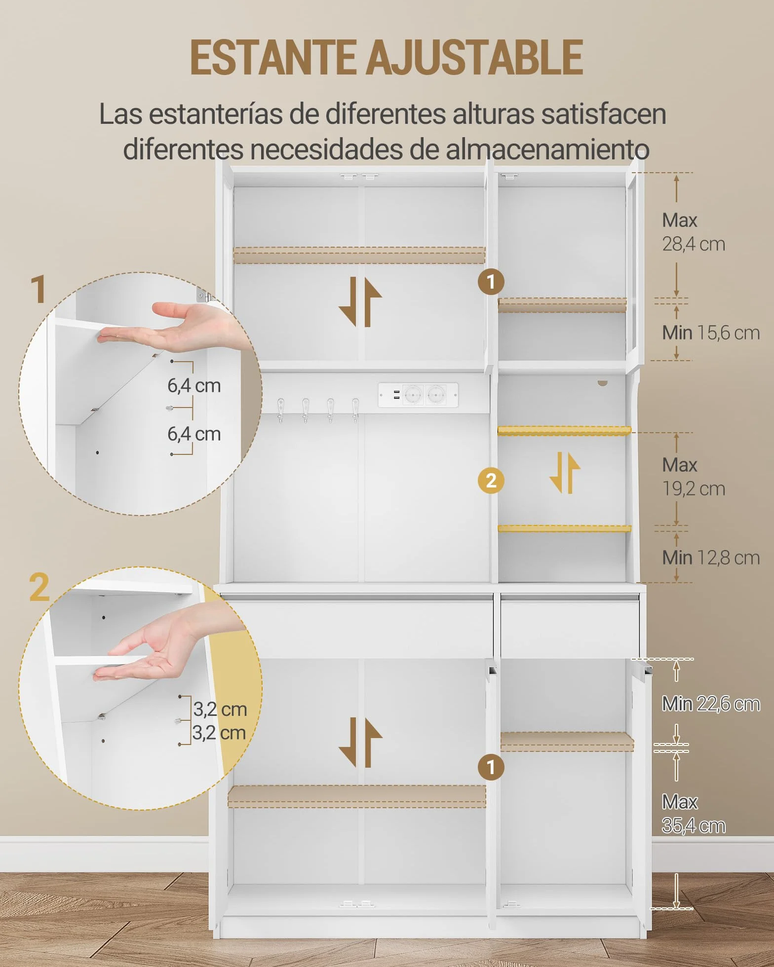 Alacena de Cocina con Luces LED 40x100x180cm Blanco