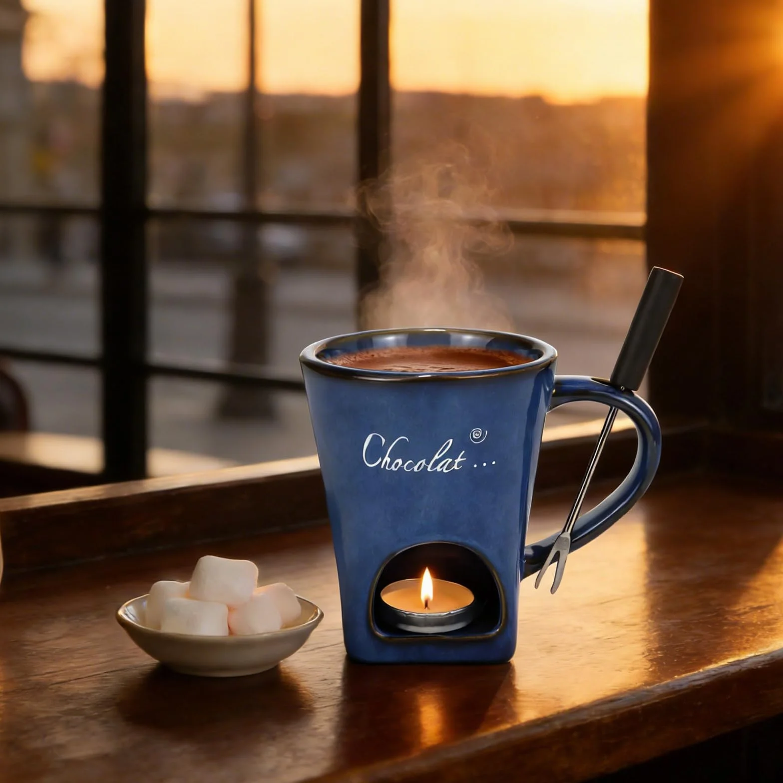 Juego de fondue de chocolate 130 ml de cerámica con tenedor