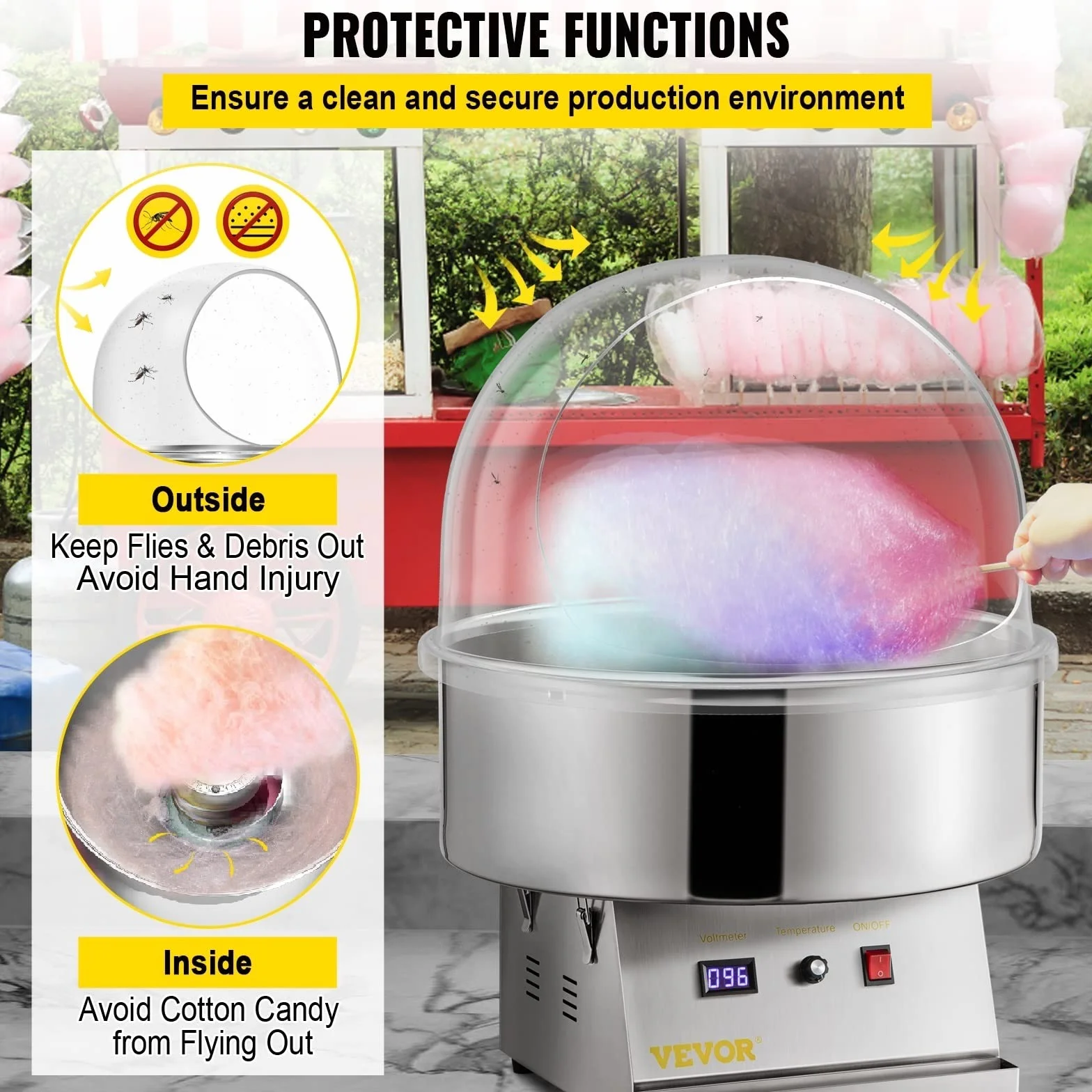 21quot;Cubierta de la máquina de algodón de azúcar Comercial Máquina de azúcar de Hilo Dental Transparente Escudo de Burbujas Cúpula Fiesta Infantil Celebración navideña