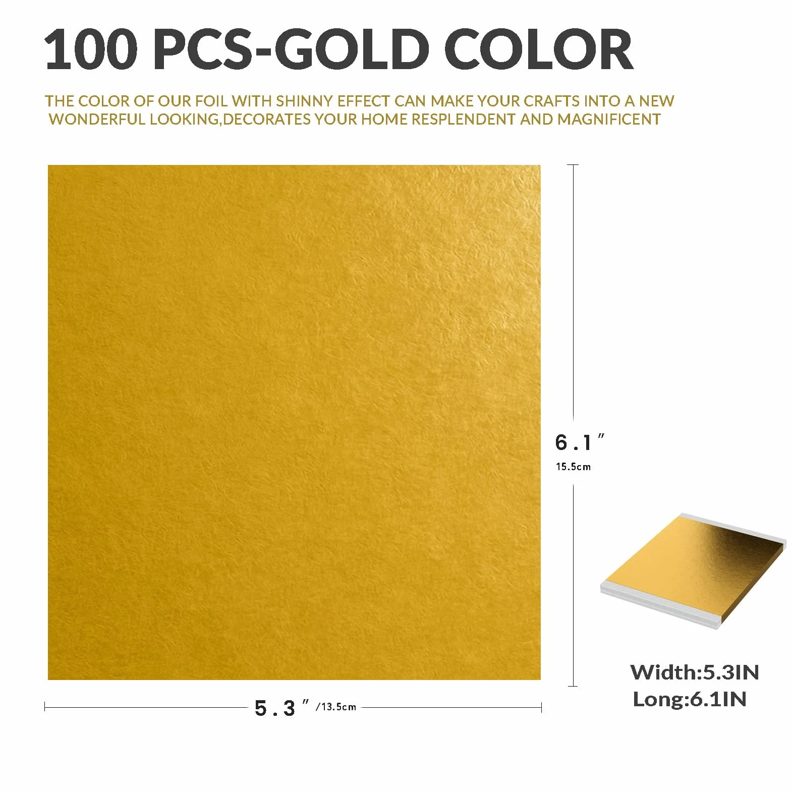 Hojas de oro para dorado 15,5 x 13,5 cm no se decolora no se oxidan