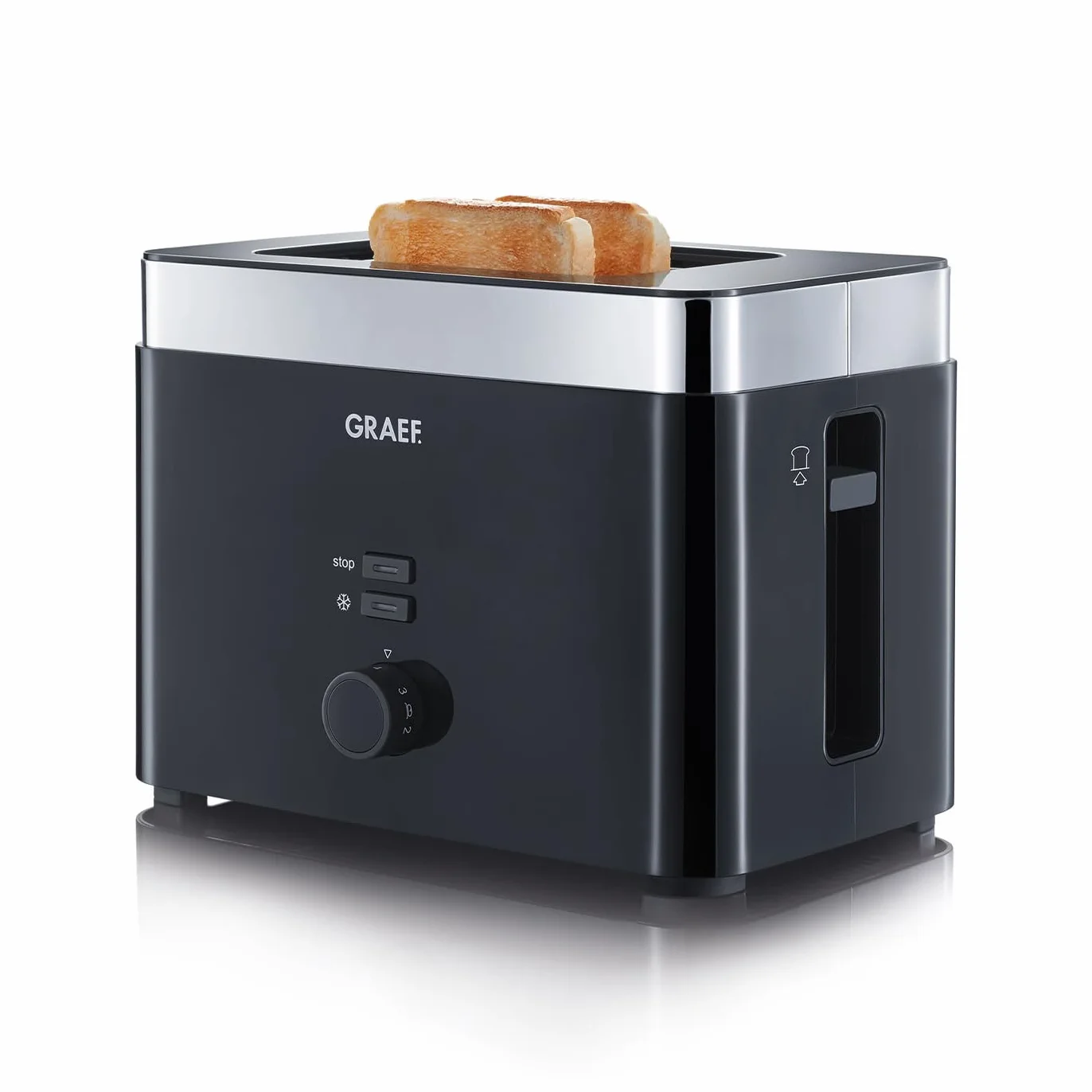 GRAEF Tostadora TO62 Negra Tostadora de 2 rebanadas con accesorio para panecillos, desconexión de seguridad, centrado de rebanadas de pan y bandeja recogemigas